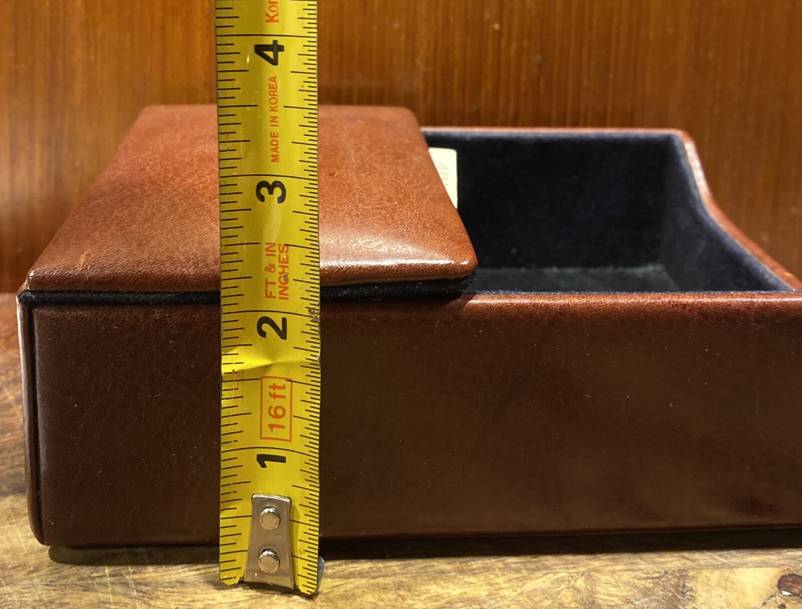 Vintage Gary’s Leather Old Leather Flip Top Memo Box Card Holder Desk Accessory