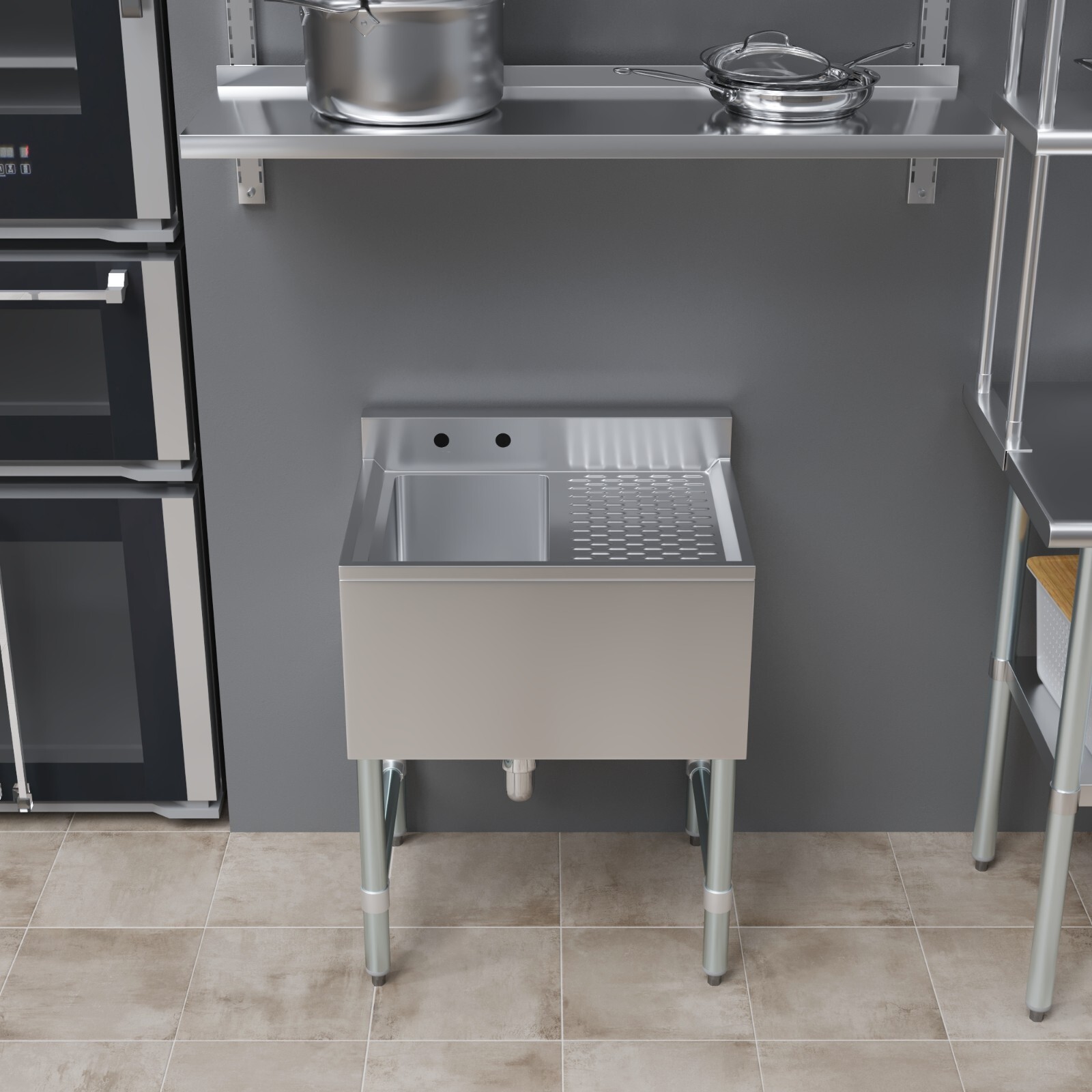 24 in. x 19 in. One Compartment Underbar Sink With Right Drainboard