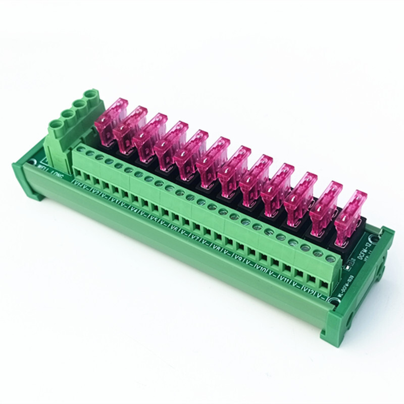 12 Position DIN Rail Mount DC Power Fuse Distribution Strip Module