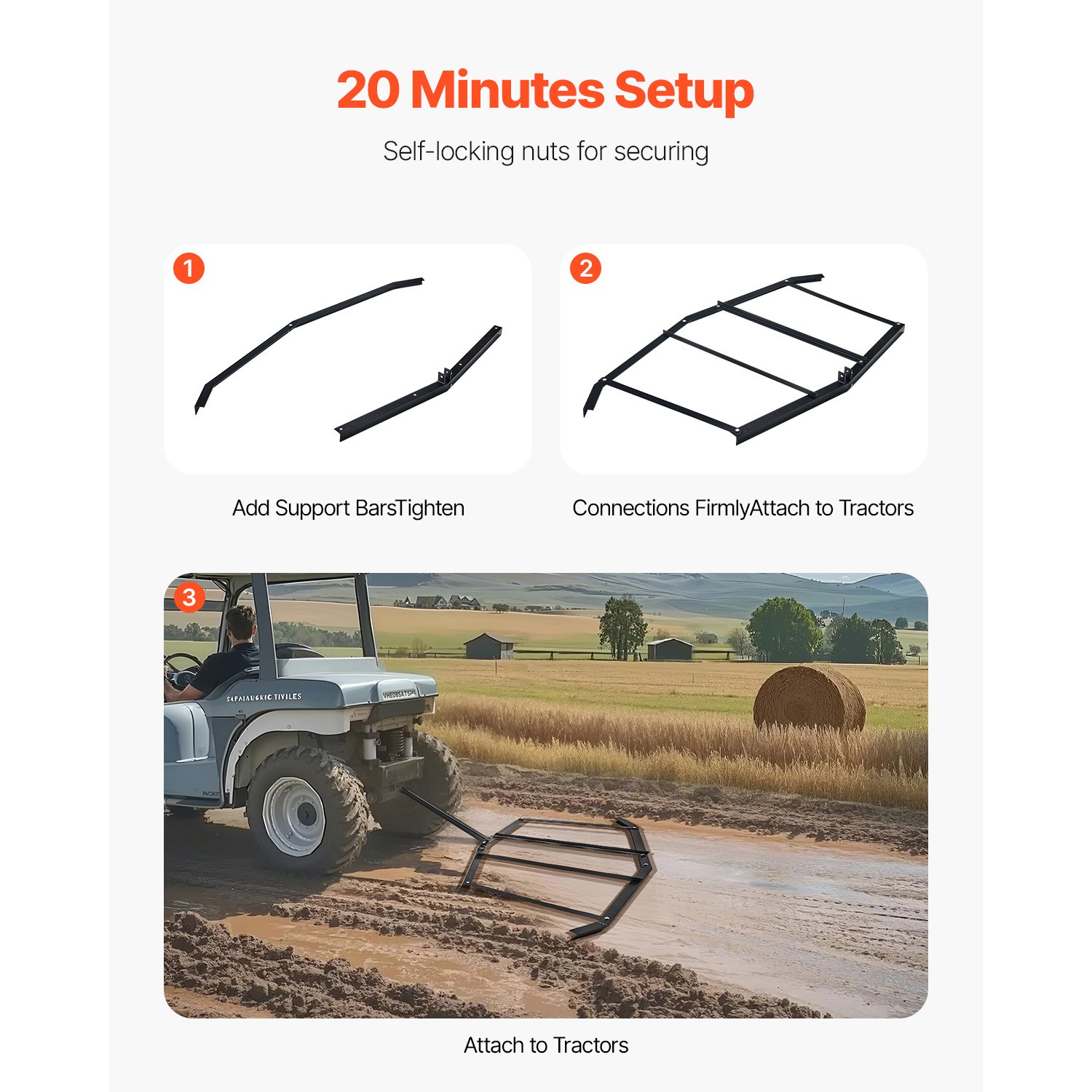 Drag Harrow 72″ Width Tow Behind Drag Harrow Steel Gravel Grader ATV UTV