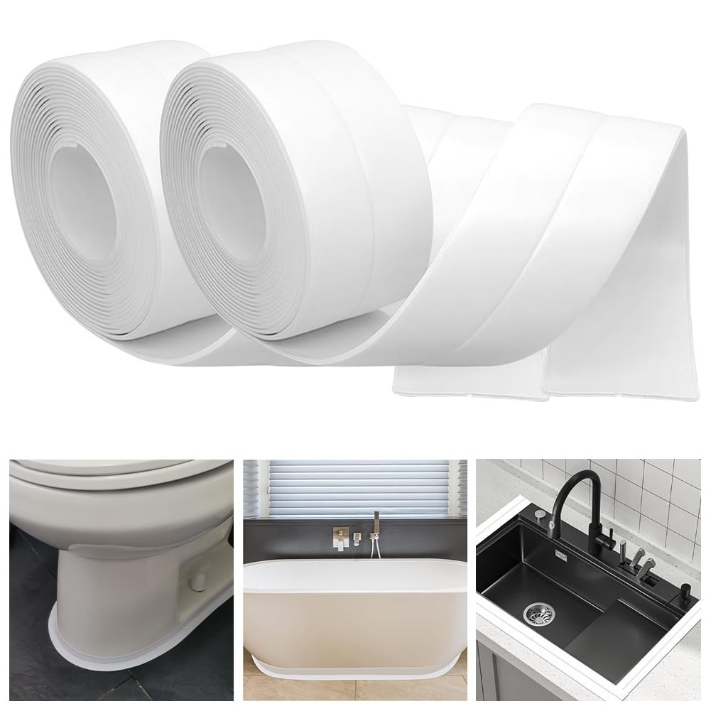 2 Rolls White Caulk Tape – Quick, Mess-Free Installation for Bathroom & Kitchen