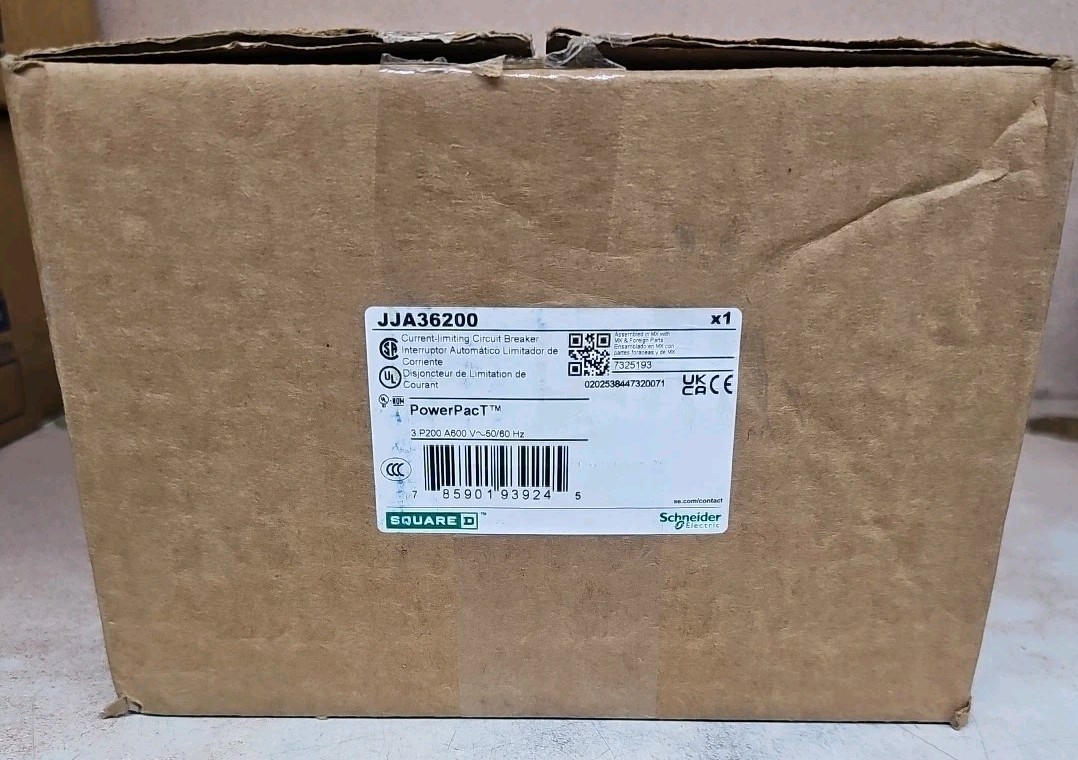 Square D JJA36200 3 Pole 200 Amp PowerPact Circuit Breaker Type JJA 200A 3P 600V