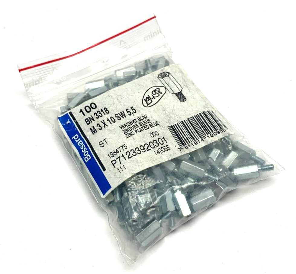 Bossard 1384775 Screwed Spacer Sleeve M3 x 10SW 5,5 Blue Plated Zinc PACK OF 100