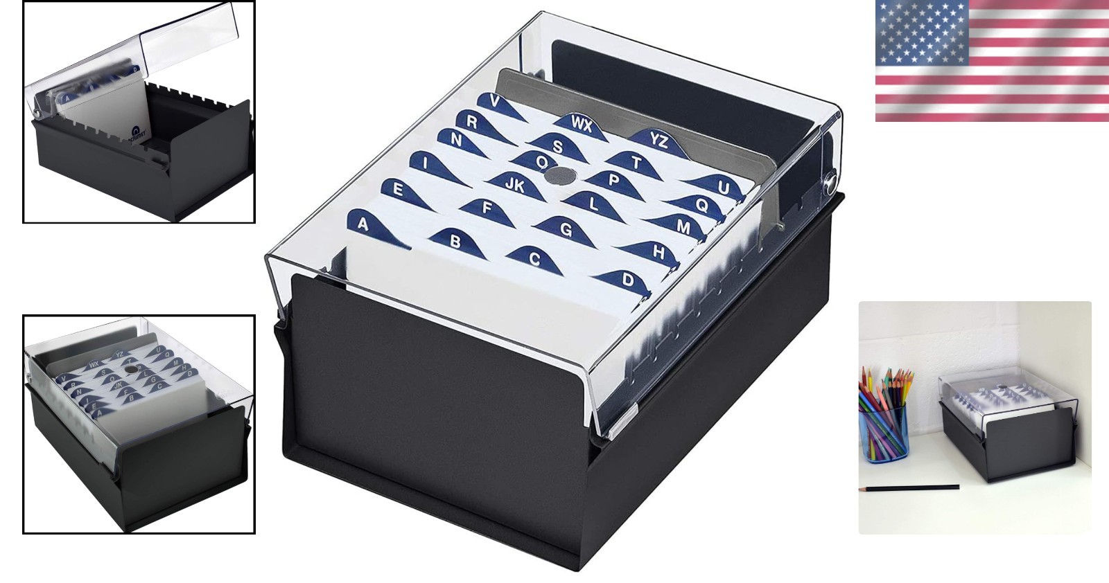 Metal Base Card File Holder Organizer 4×6 – Black