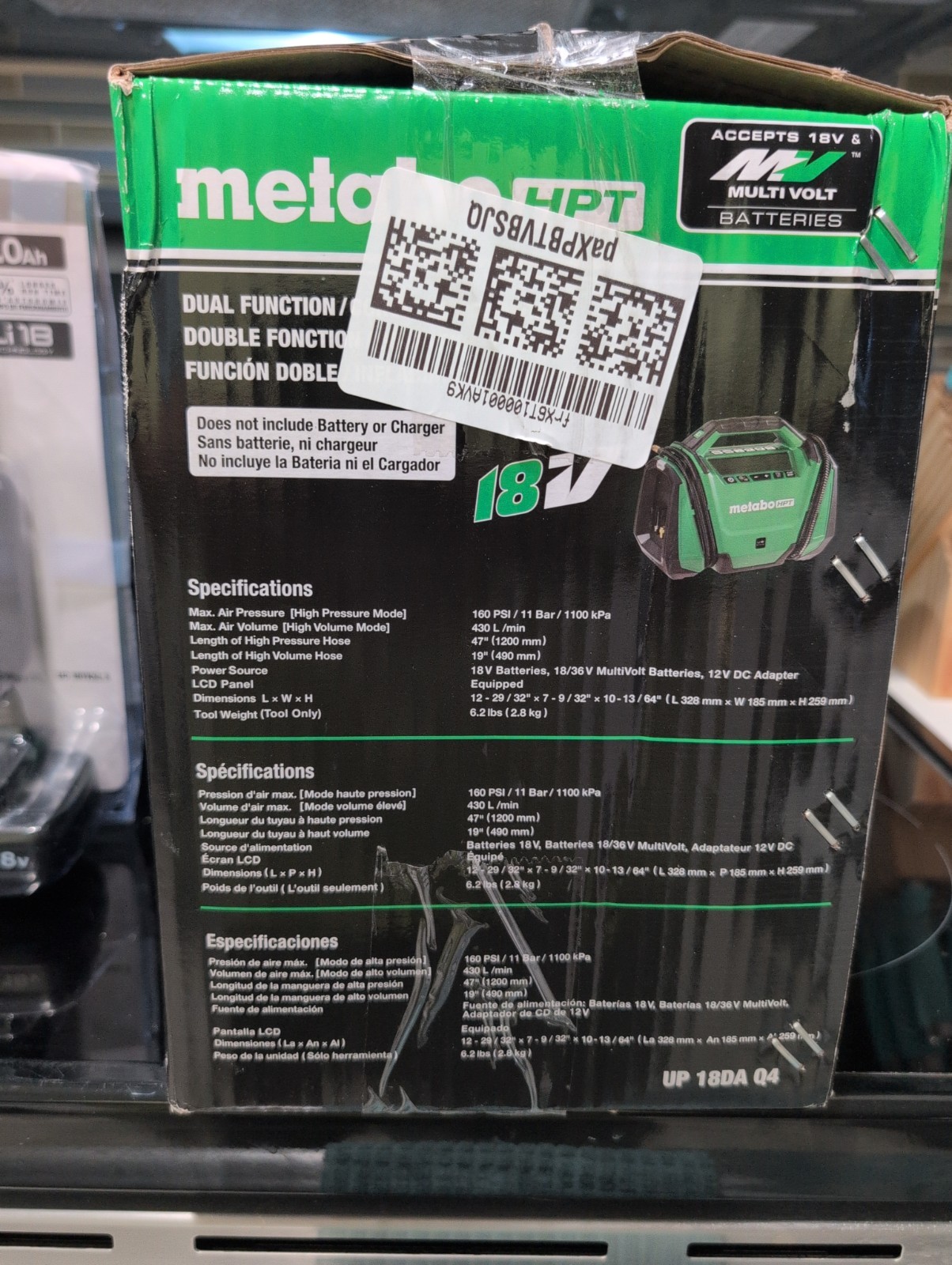 Metabo HPT 18V Cordless Inflator With (2) 2ah Batteries And Charger UP18DAQ4