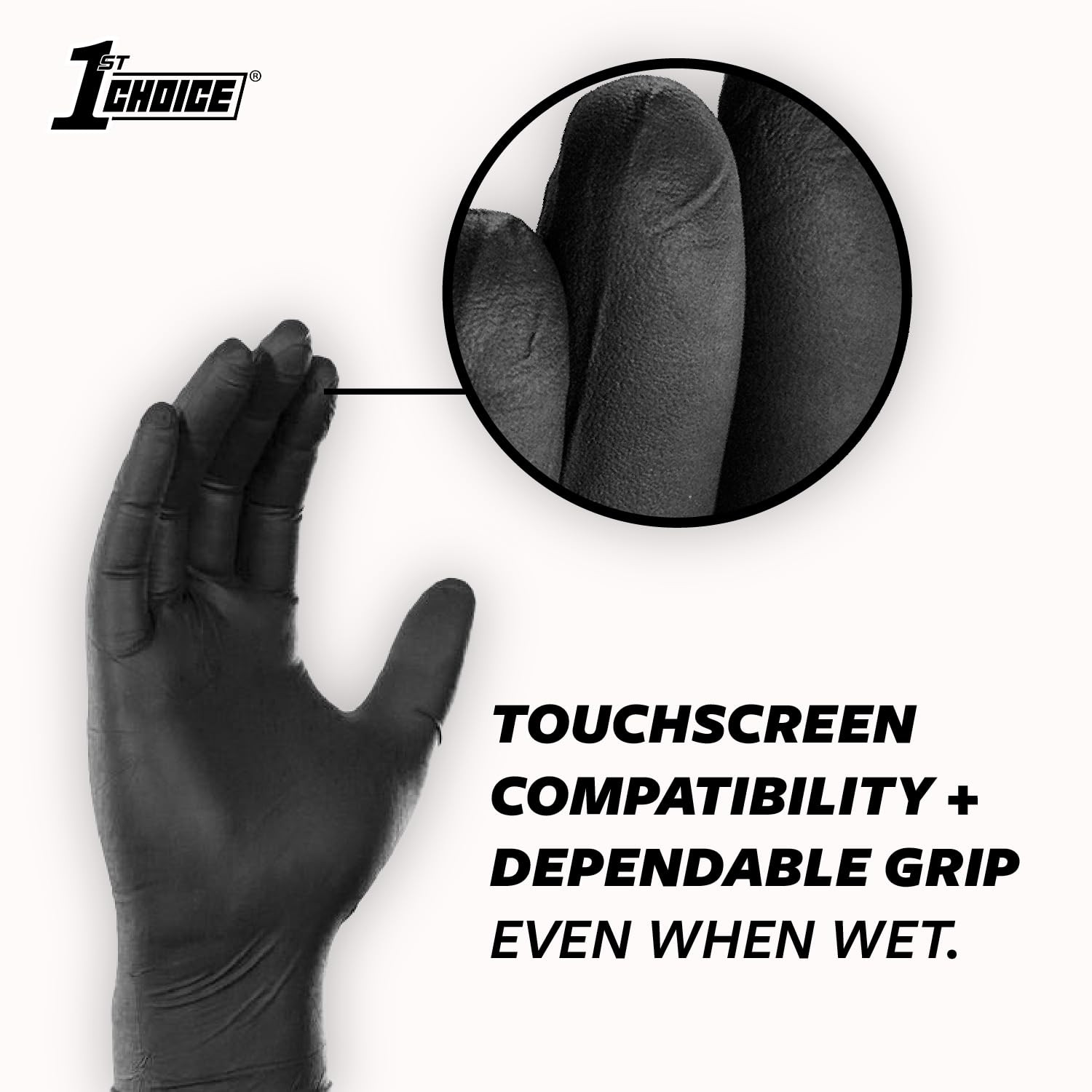 1st Choice Black Nitrile Gloves Box of 100 Large (Pack 100),
