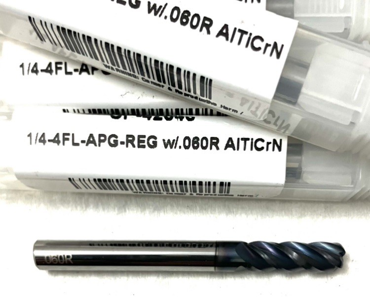 Carbide Plus CP-42343 1/4″ 4FL Corner Radius End Mill .06R Solid Carbide AlTiCrN