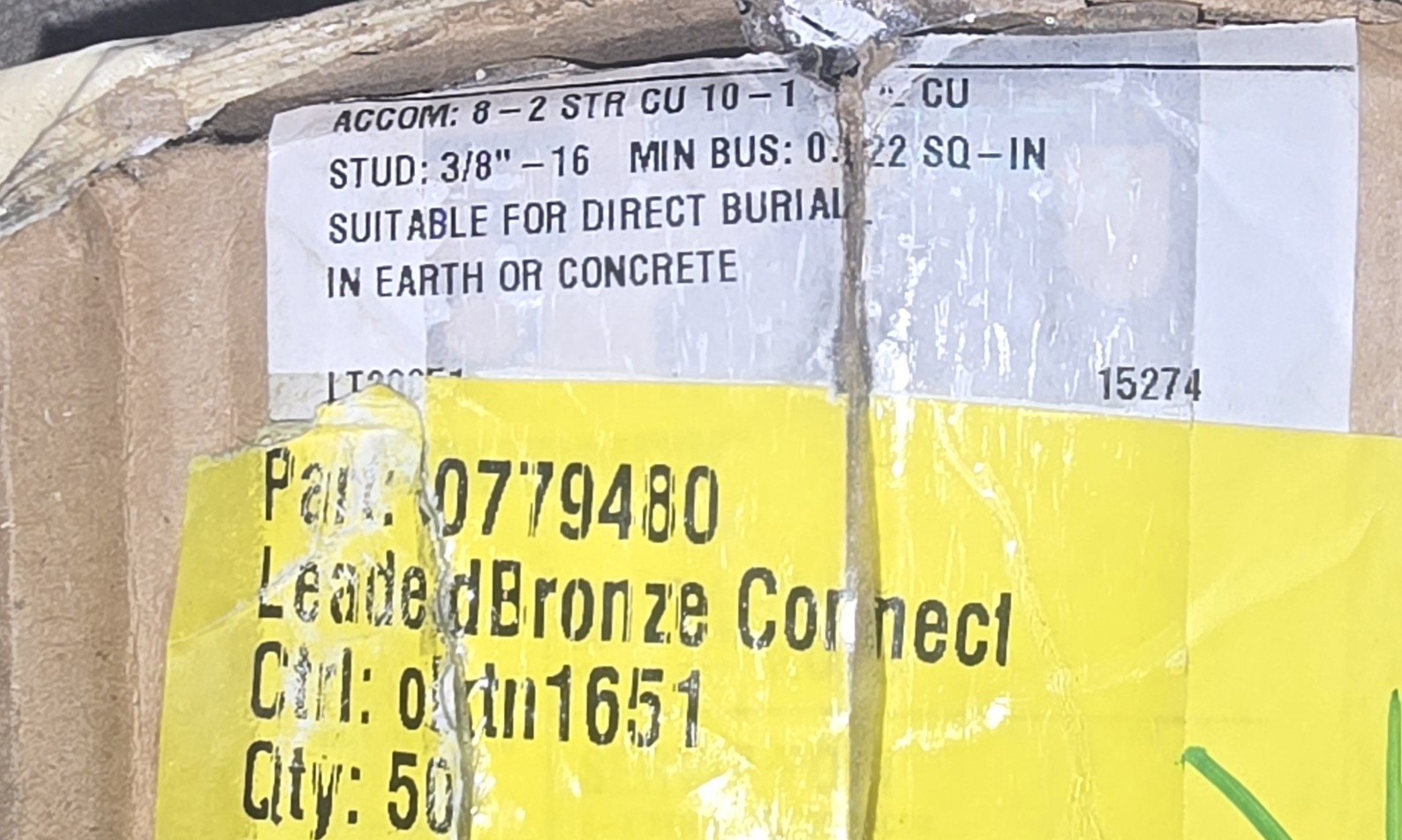 5-Burndy KC23 Servit Post Mechanical Connector 3/8 Stud 8-2AWG Str 10-1AWG Sol