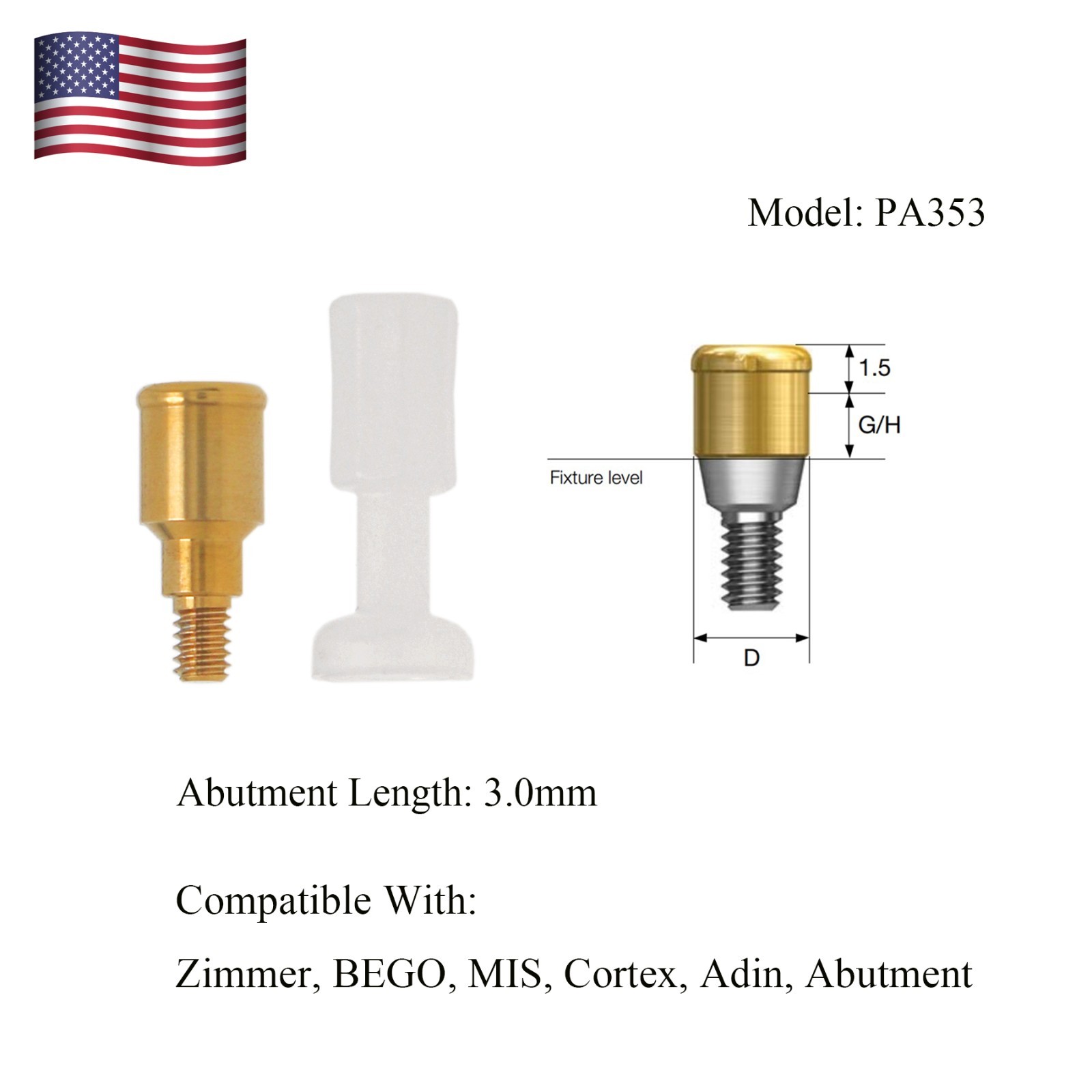 US Locator Abutment for Zimmer Screw-Vent 3.5 Titanium Abutment Male Cap Inserts