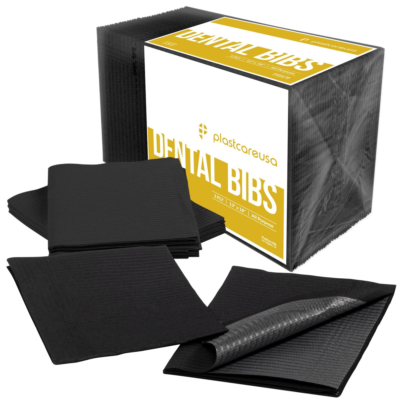 PlastCare USA Disposable Dental Bibs 13″x18″ – 3 50 Count (Pack of 1), Black