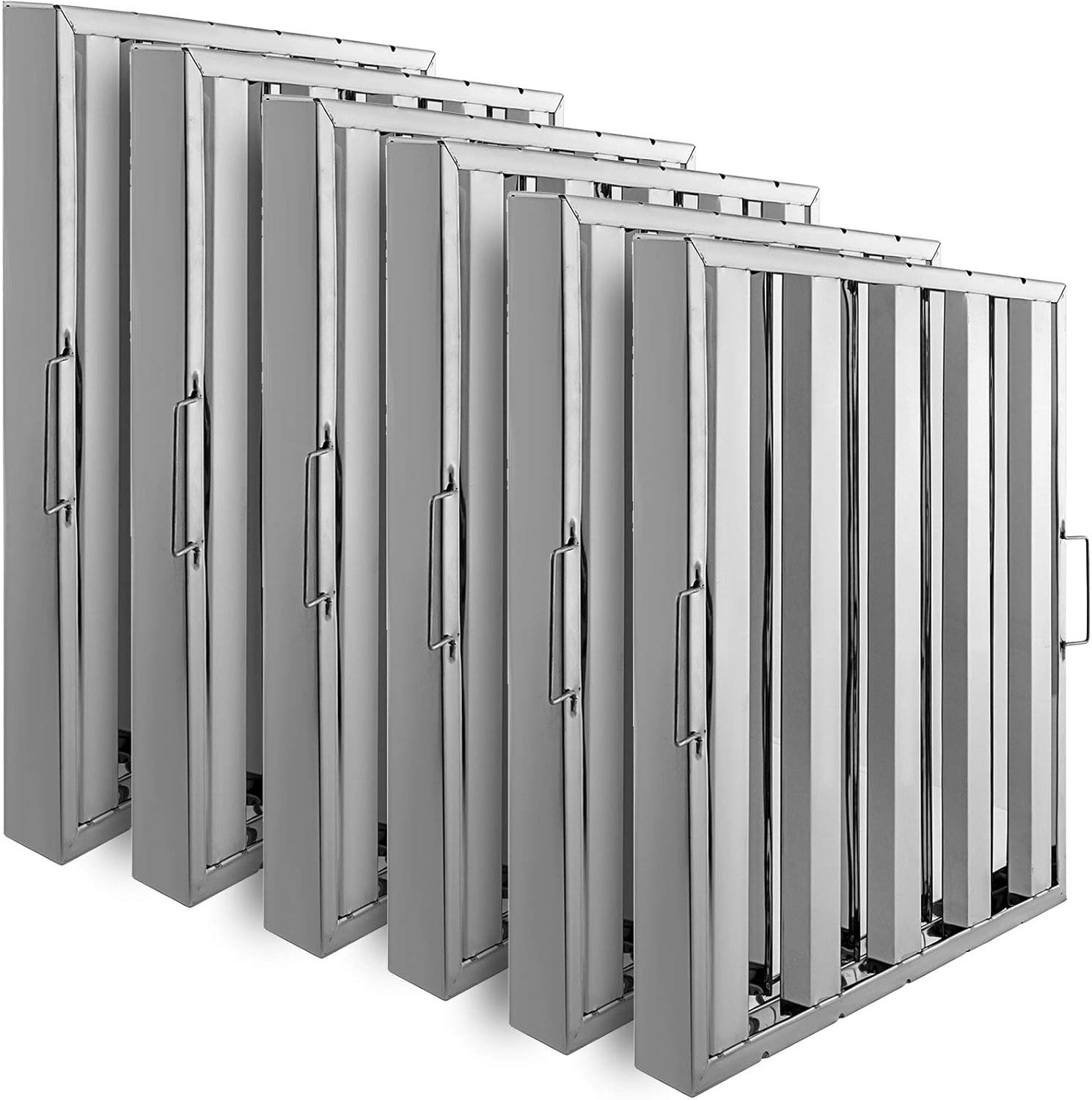 Pack of 6 Hood Filters 19.5W X 24.5H Inch, 430 Stainless Steel 4 Grooves Commerc