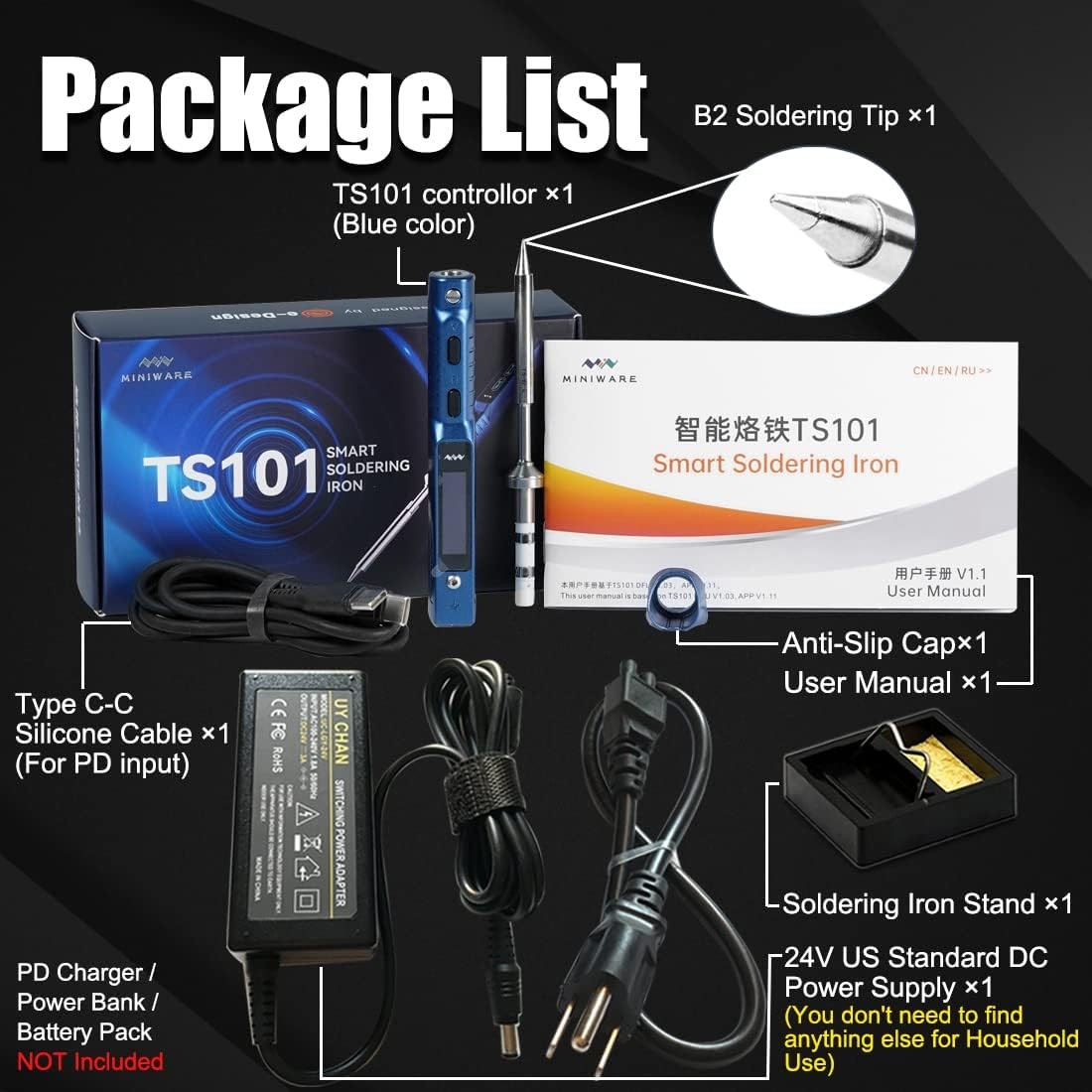 Blue Original TS101 Soldering Iron Station Kit Upgraded from TS100 Portable