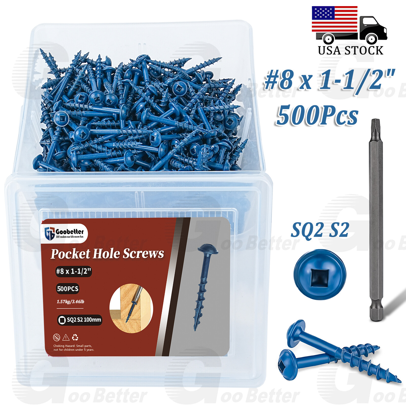 500pcs #8 Pocket Hole Screws Wood Screws Square Drive Head Self Tapping Screws
