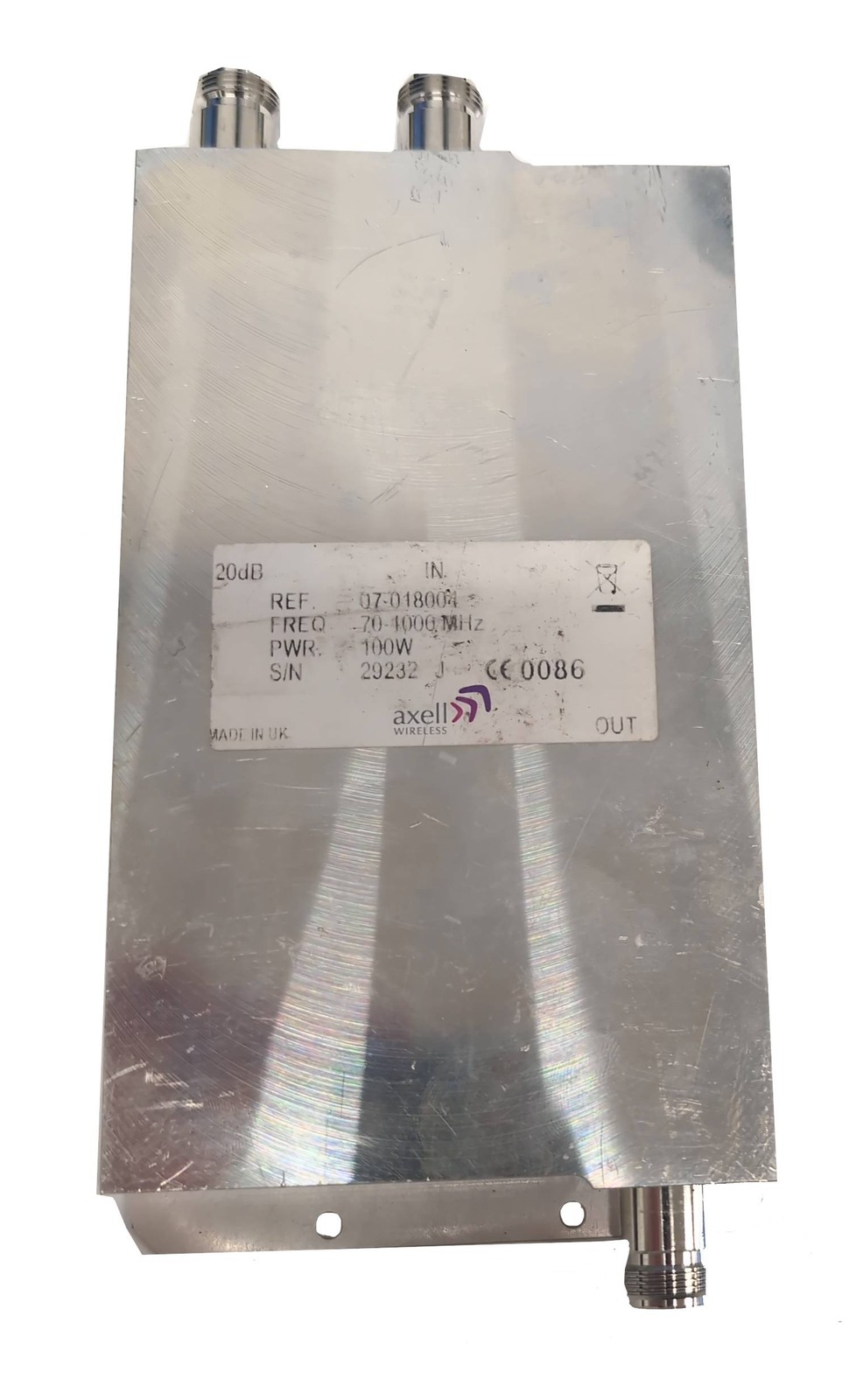 Axell Wireless 07-018004 RF Directional Coupler -20dB 70-1000MHz N Type 100W