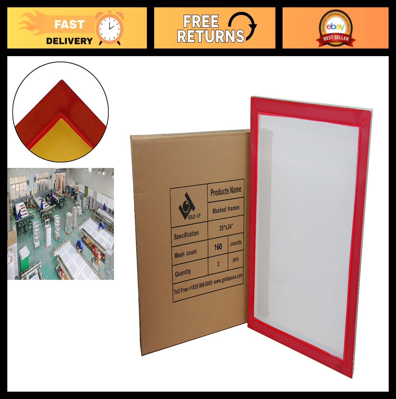 20″x24″ Pre-Stretched Aluminum Silk Screen Printing Frames & 160 White Mesh – 2