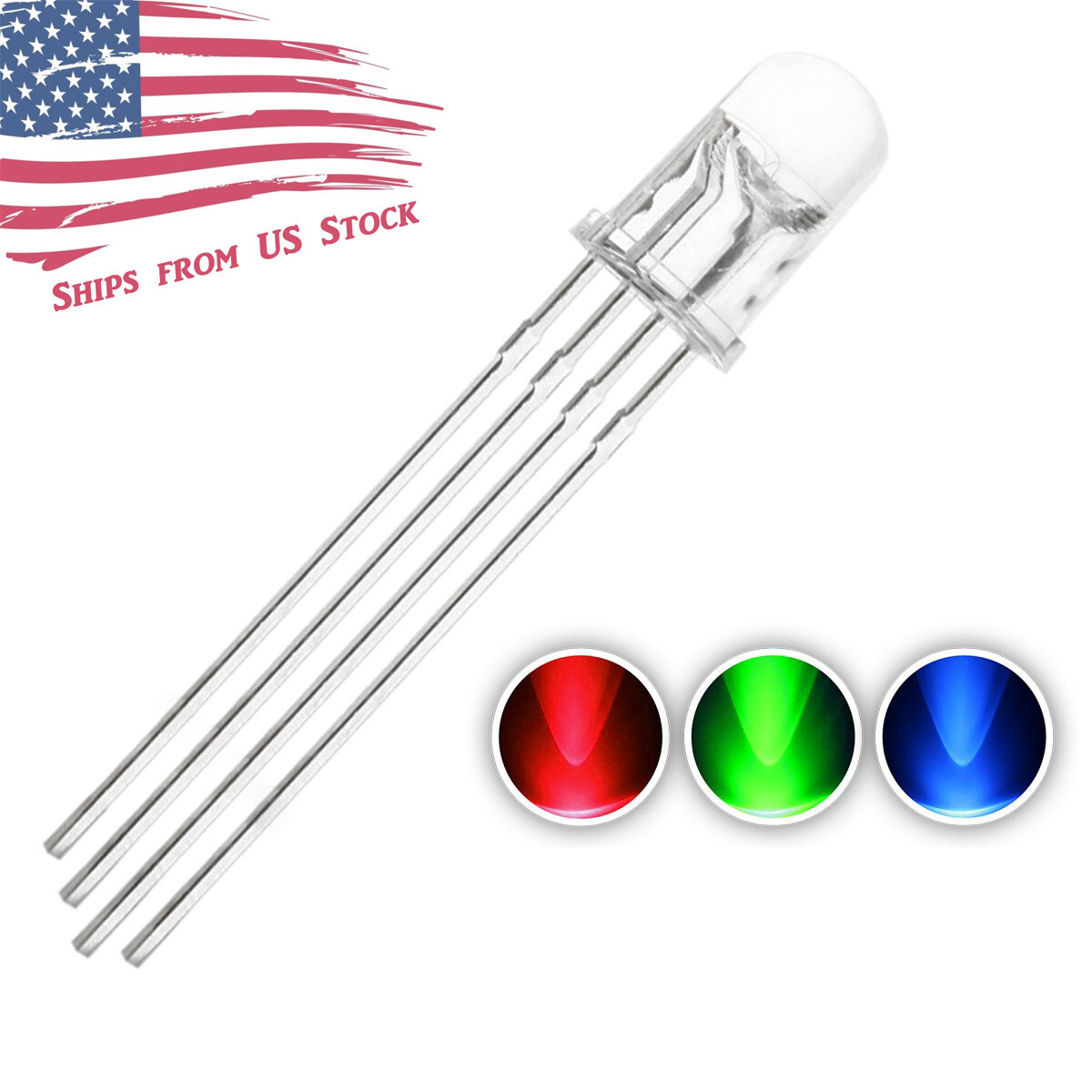 5mm Clear RGB LED Common Anode 4-Pin Tri-Color Red Green Blue Diodes 5/10/25 Pcs