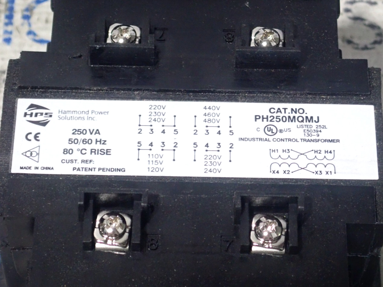 New Hammond PH250MQMJ 0.25 KVA 240/480-120/240 Volt Control Transformer
