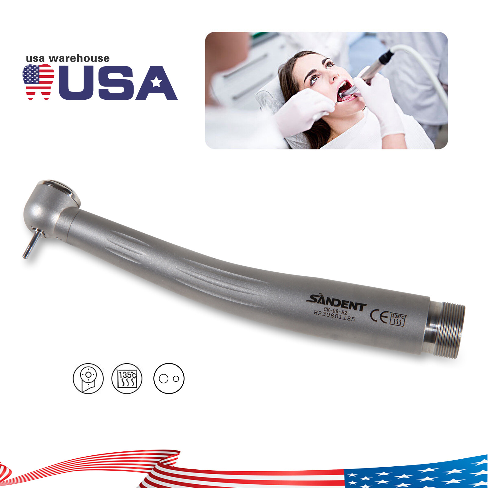 Dental High Speed Handpiece Ceramic Bearing Push Button 2 Holes Single Way Spray