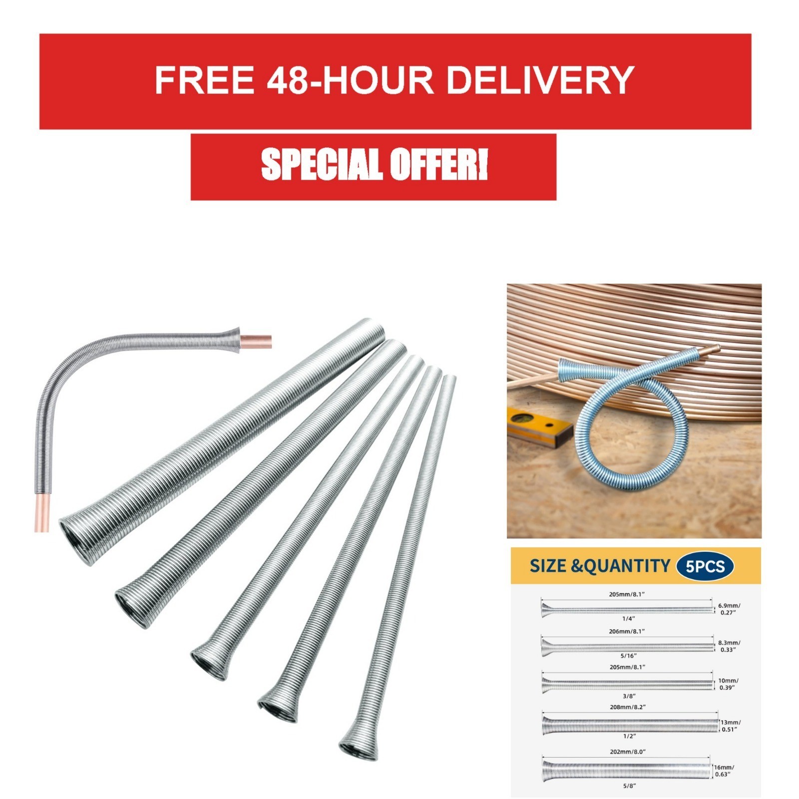 Quevaeco 5 in 1 Spring Tubing Bender Set for Copper Pipe & Brake Lines