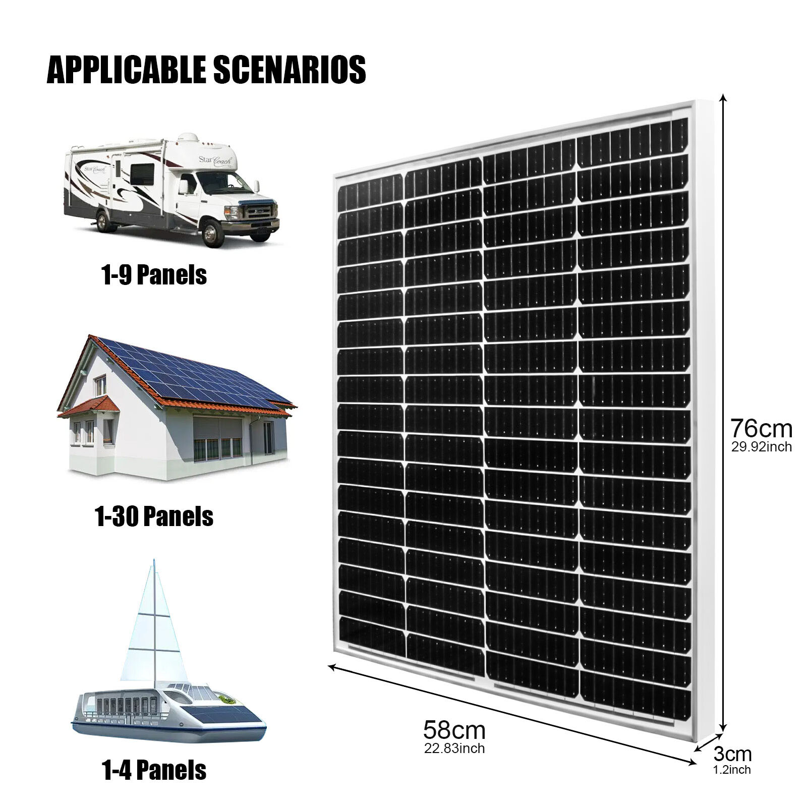 100 Watt 12V 23% High Efficiency Mono Solar Panel PV Module for Marine Caravan