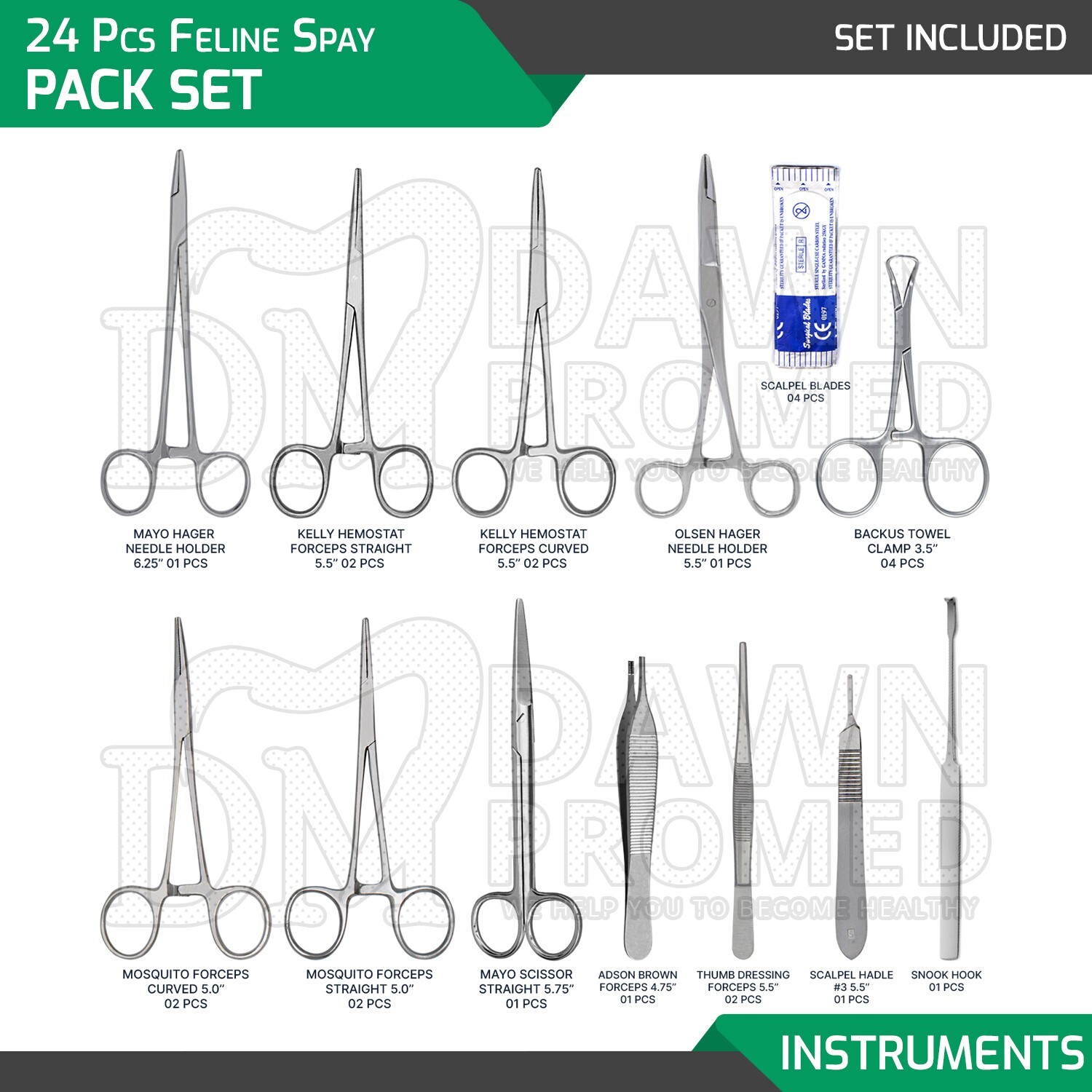 24 Pcs Canine and Feline Spay Neuter Surgery Set Veterinary Instrument German Gr