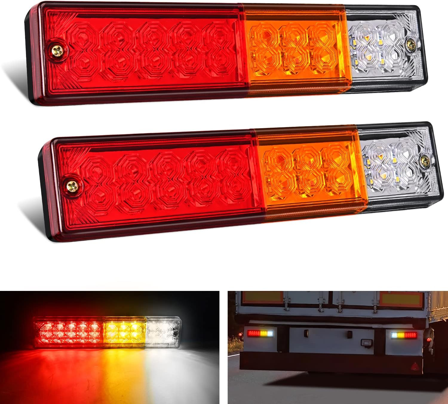 LED Trailer Tail Light Bars 20 LED Rear Brake Turn Reverse Lights RV Camper 2pc