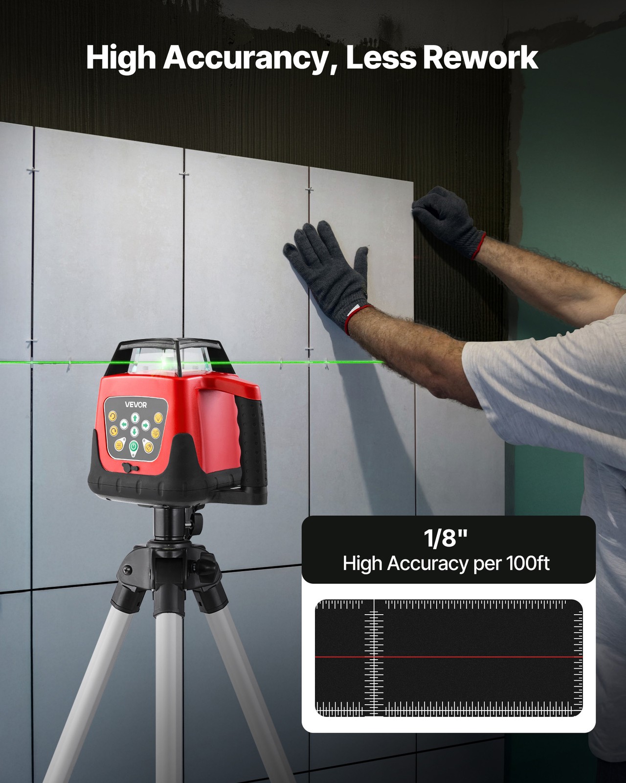 VEVOR 2000ft Rotary Laser Level Kit Self Leveling Green Horizontal with Tripod
