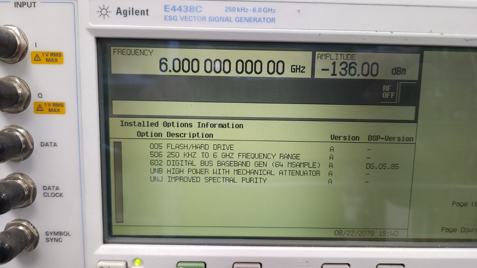 AGILENT E4438C Vector Signal Generator 250KHz – 6GHz opt 005 506 602 UNB UNJ