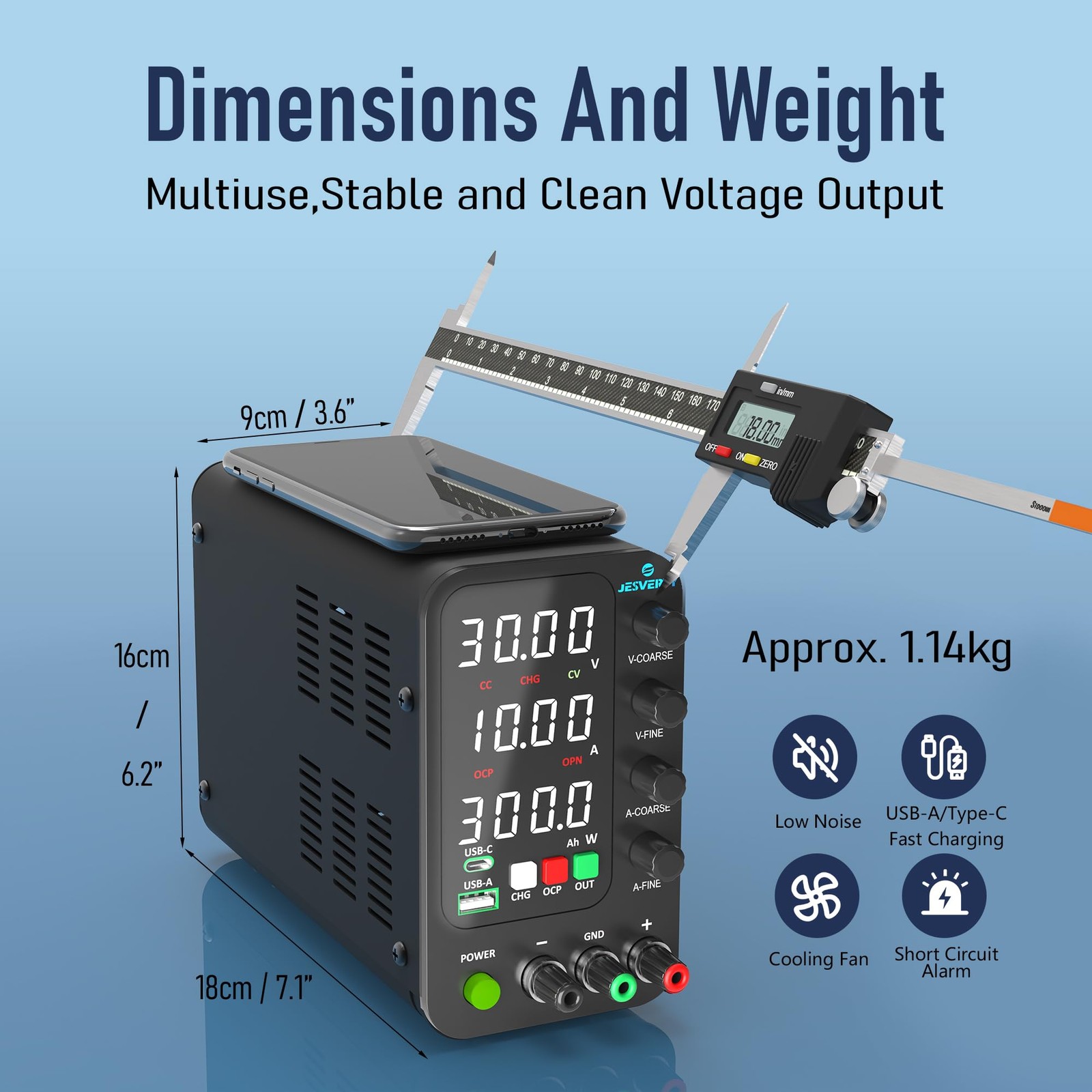 Jesverty DC Power Supply Variable, 0-32V 0-10A Switching Bench Power Supply w…