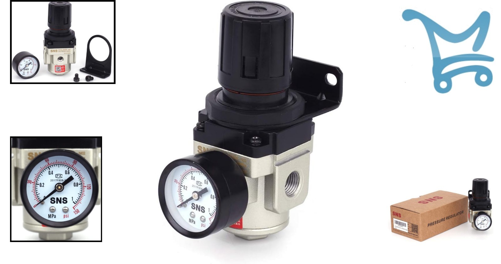 Air Pressure Regulator Aluminum 0-150 PSI Adjustable with Gauge and Bracket