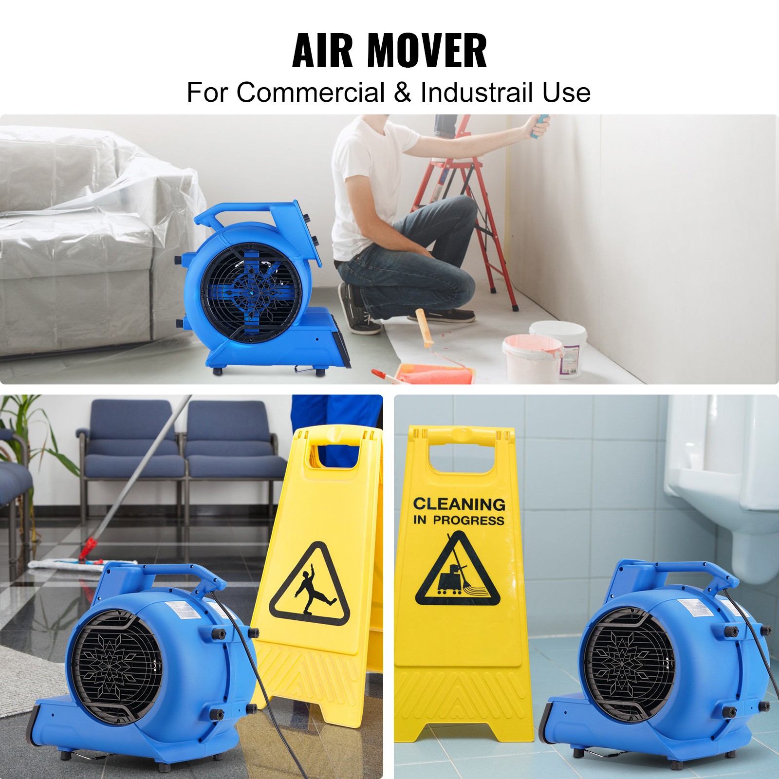 2600 CFM Adjustable Air Mover Carpet Dryer Floor Blower Fan 3-Speed 1/2 HP