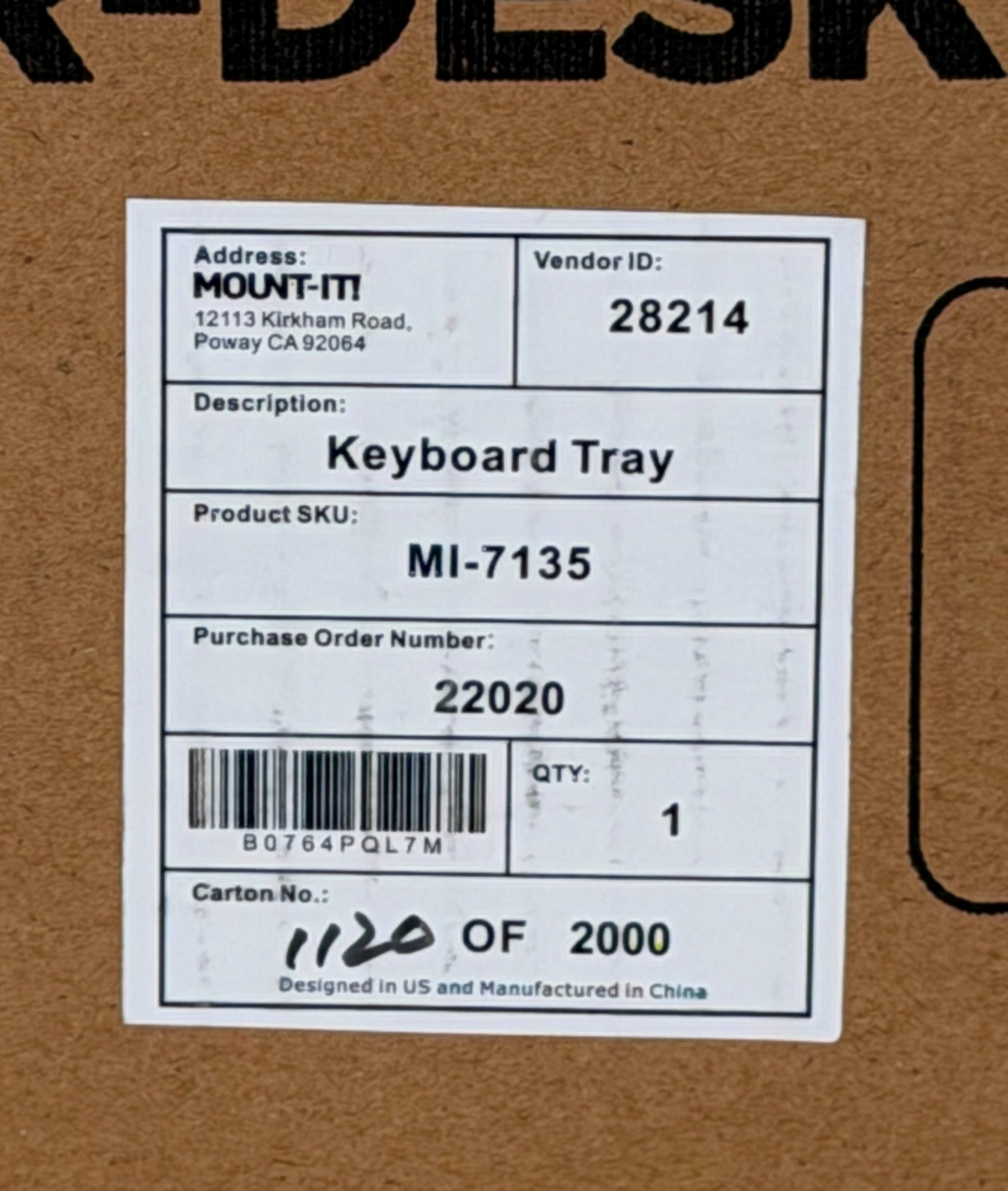 Mount-It MI-7135 Adjustable Under Desk Keyboard Tray New Open Box Complete Black