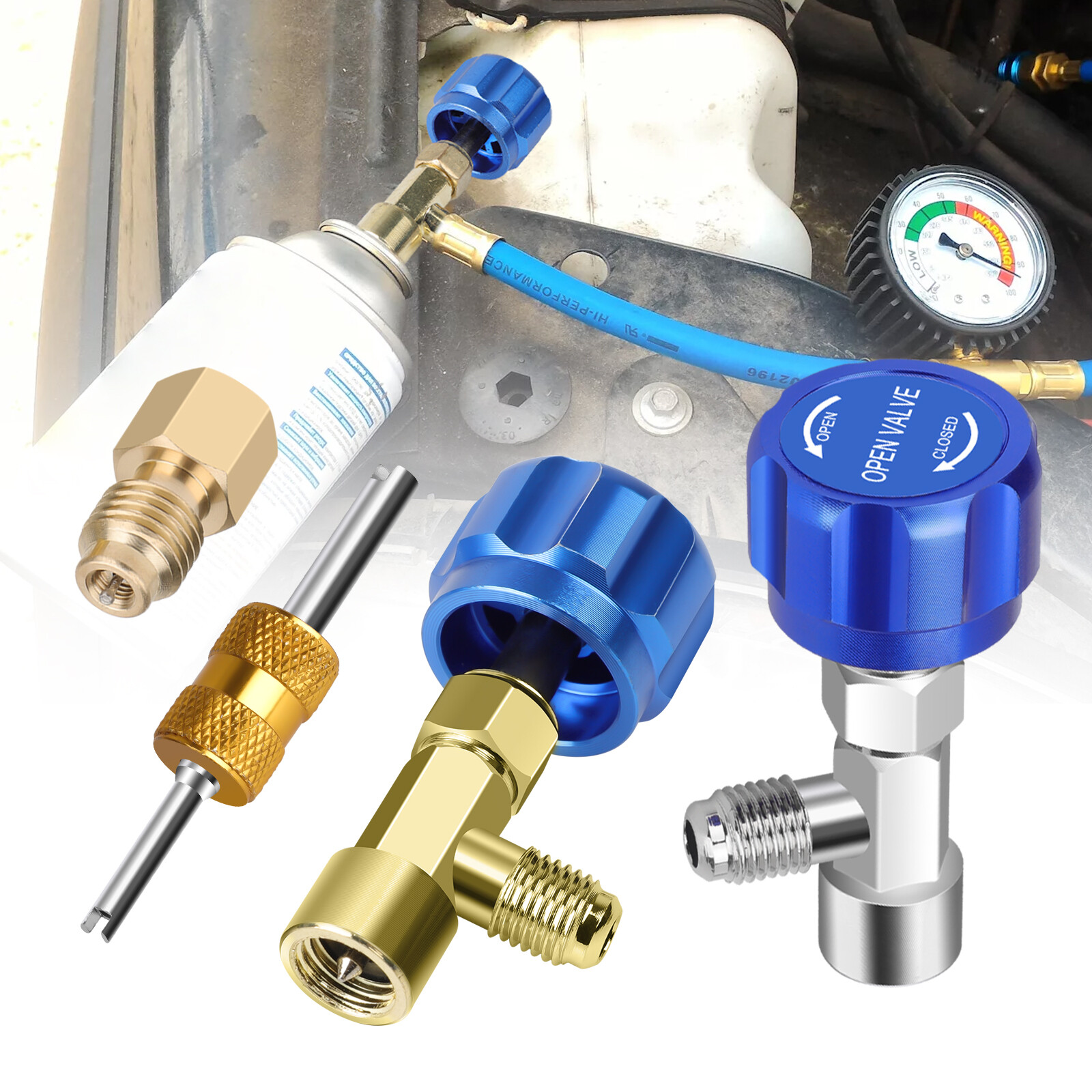 R1234YF Quick Coupler Self-Sealing Puncture Type Can Tap Valve Core Remover Set