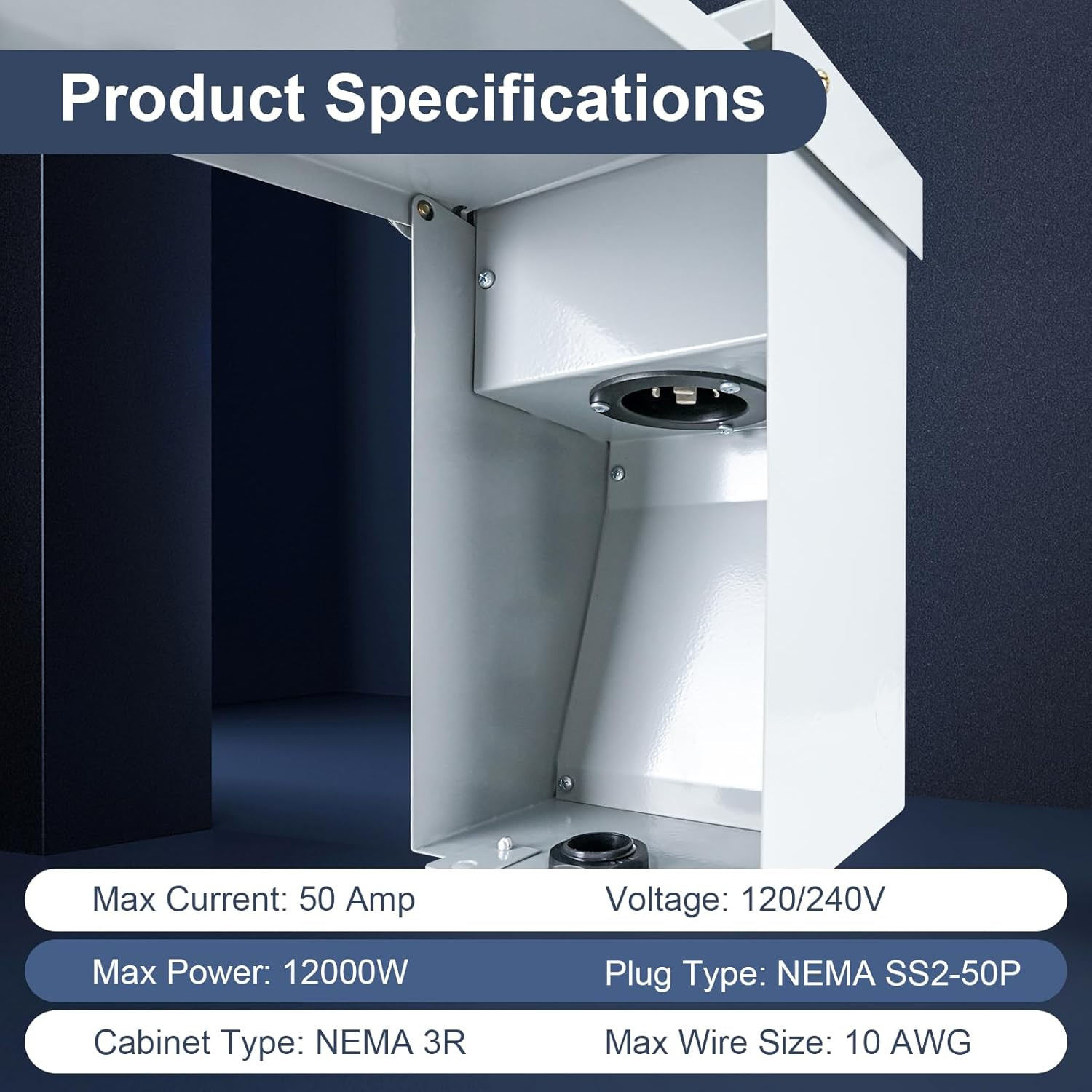 50 Amp Generator Inlet Box, NEMA SS2-50P Power Inlet Box for 3R 3 Prong Generato