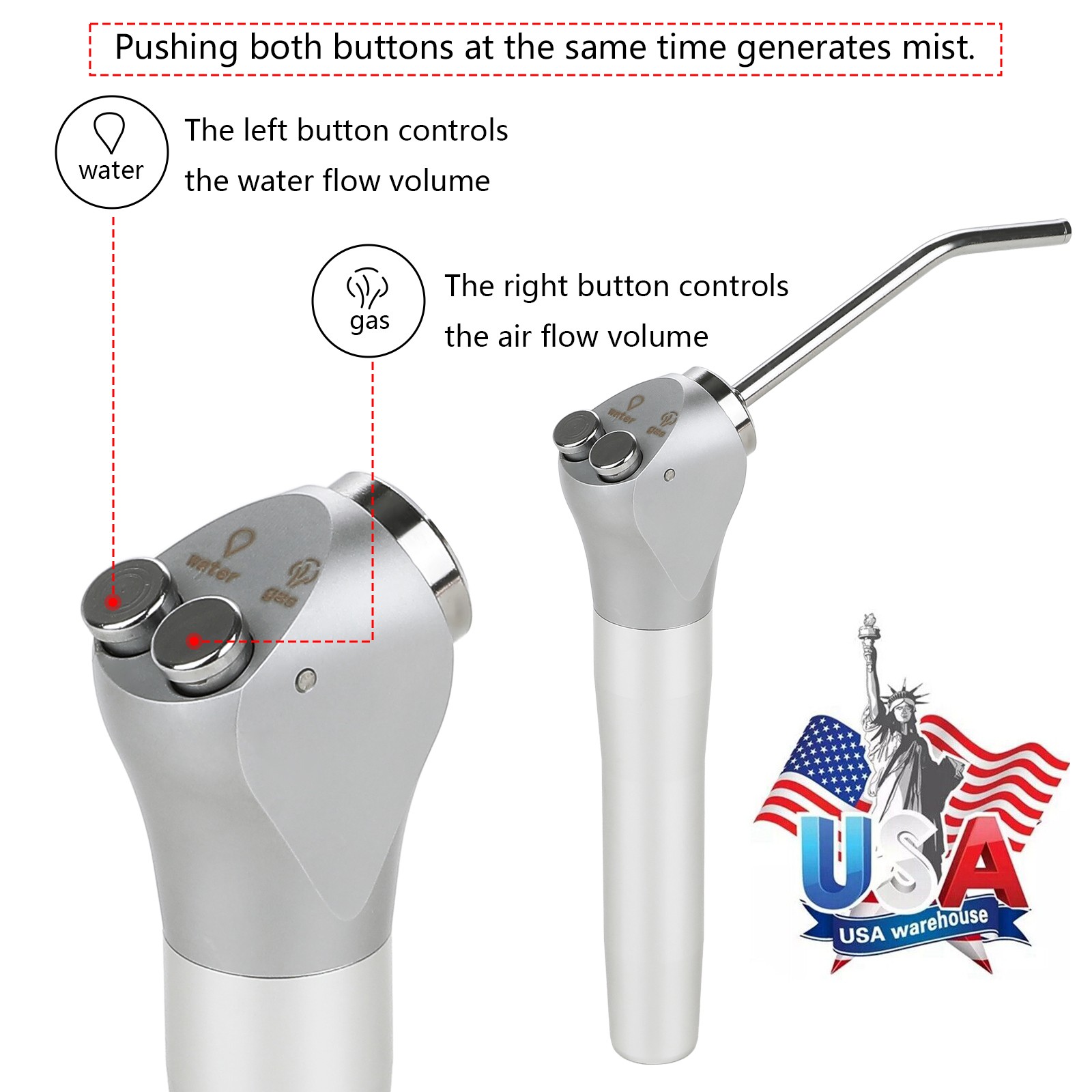 Dental Triple Way Syringe Air Water Spray Handpiece/Disposable Nozzles Tips Tube