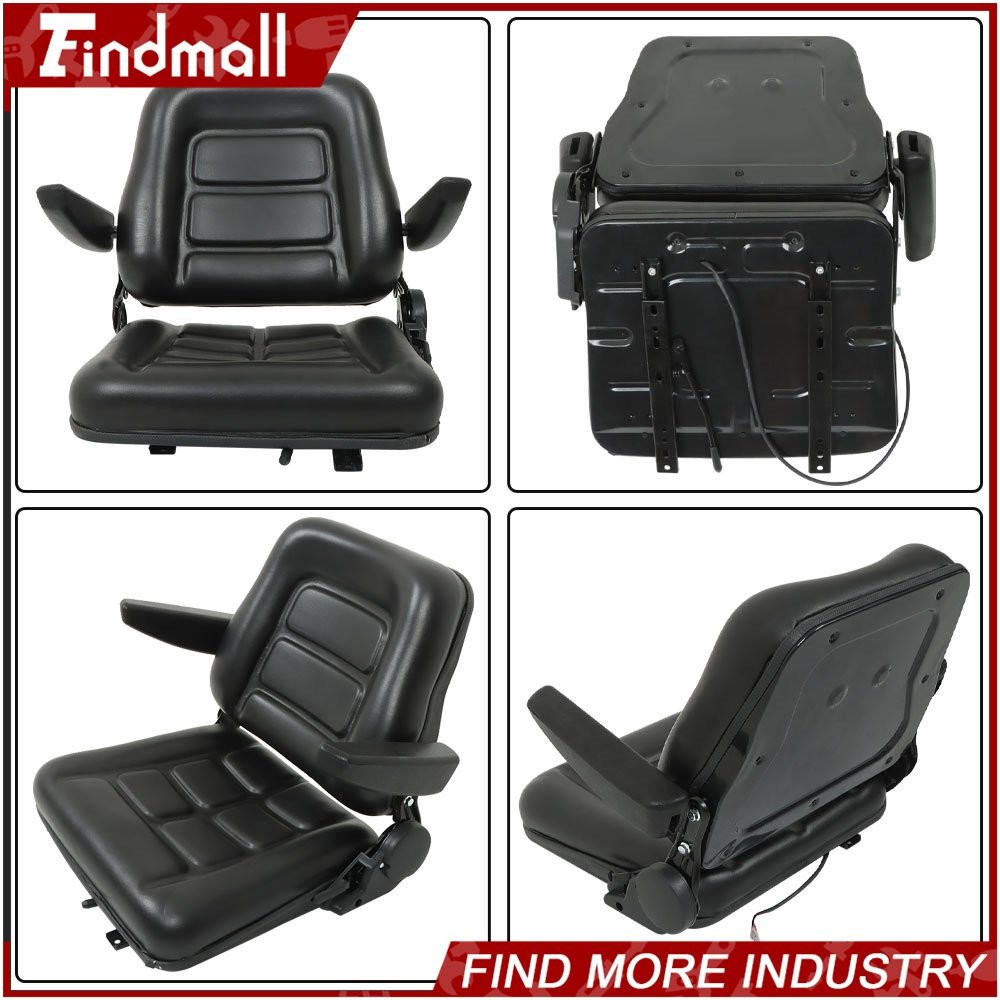 Findmall Universal Forklift Seat Tractor Seat Adjustable Back Seatbelt Armrests