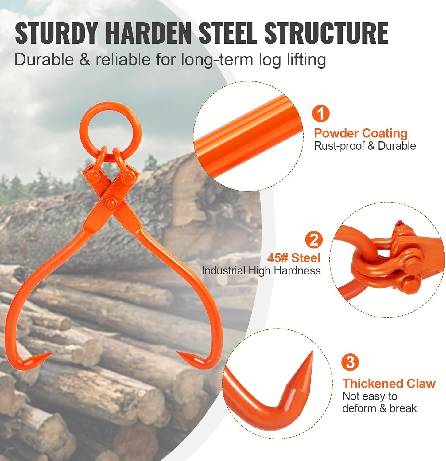 Heavy-Duty Log Lifting Tongs – 772 lbs Capacity, Eagle Claw Grip, 19.45″ Opening