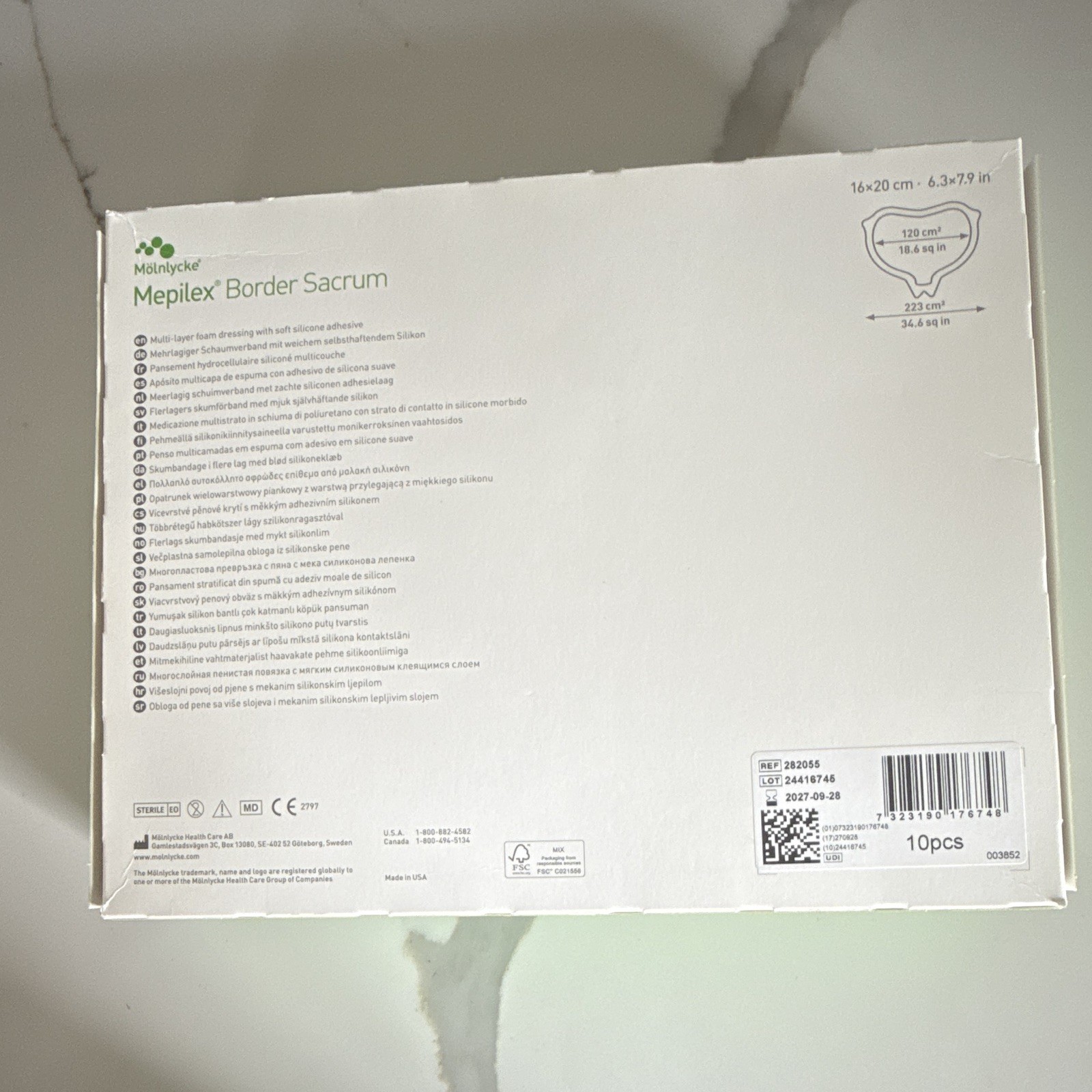 Mölnlycke Mepilex Border Sacrum Foam Dressing 16x20cm 10pcs MPN 282055