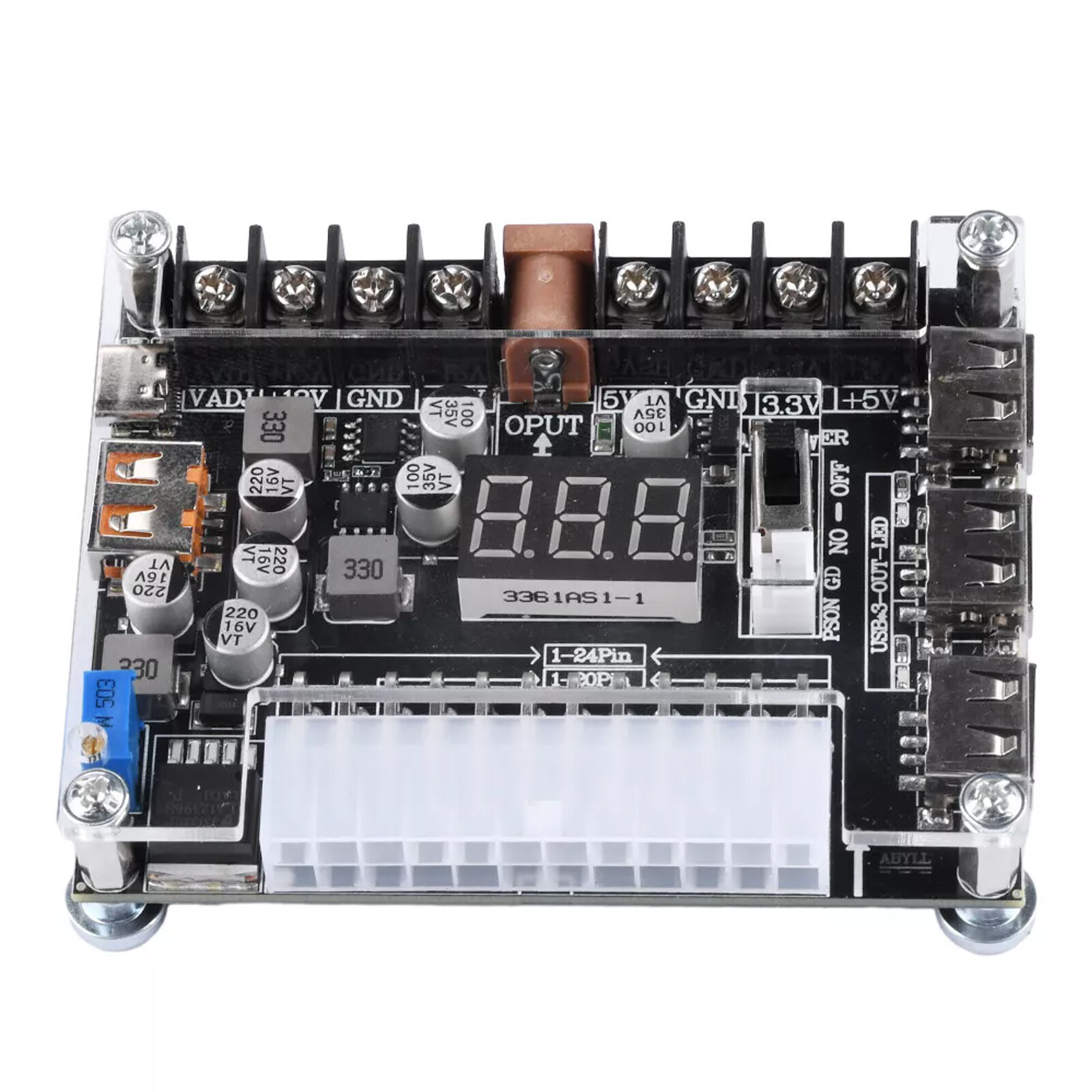 20/24Pin ATX Power Supply Breakout Board Adjustable Voltage Module / Case NEW