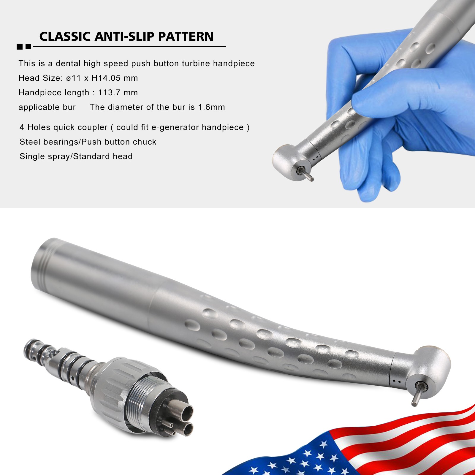 KaV Style Dental High Speed Handpiece with 4 Hole Quick Coupler 360° Swivel