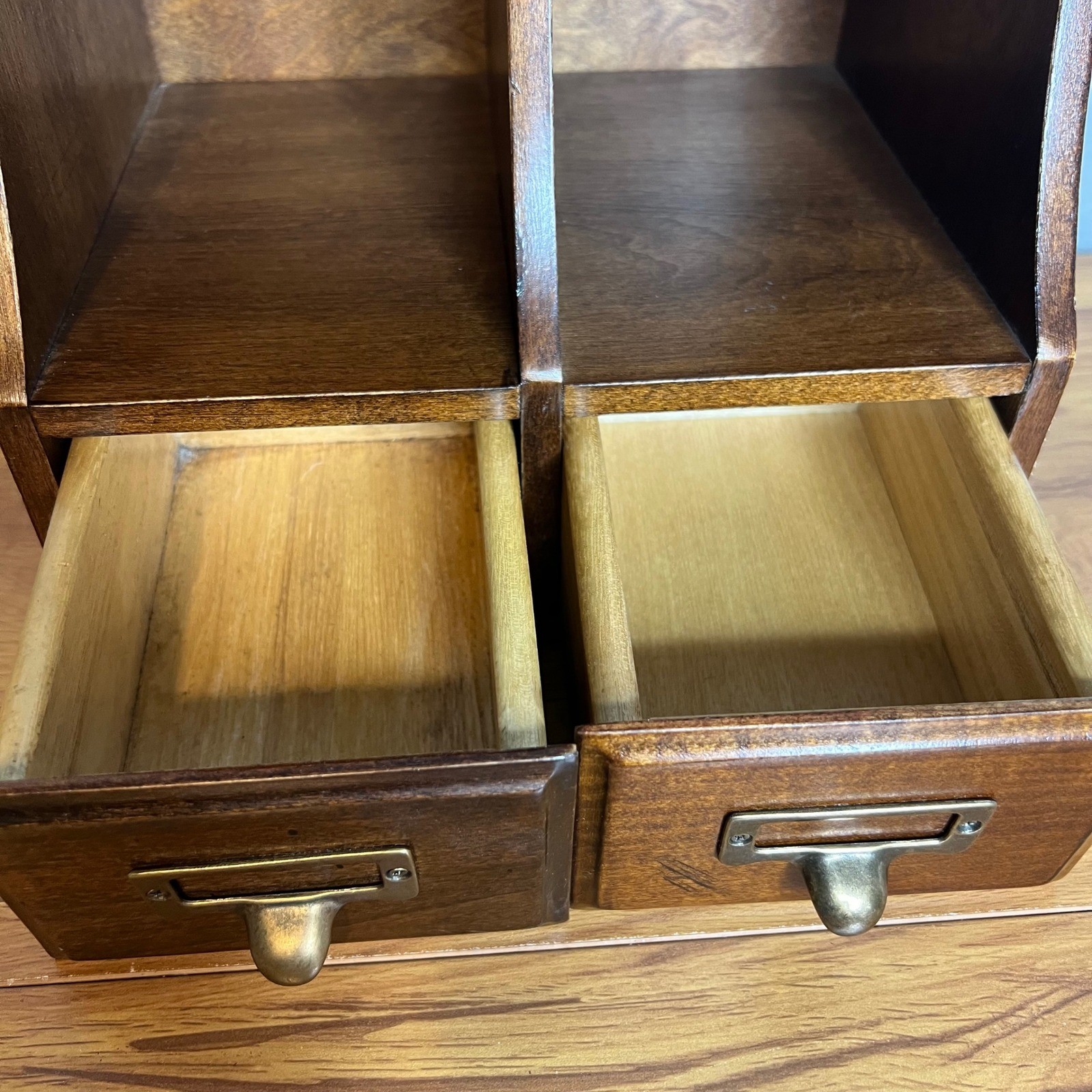 Vintage 2 Drawer Desktop Organizer w/ File Drawers Wooden Library Rustic 10.25″