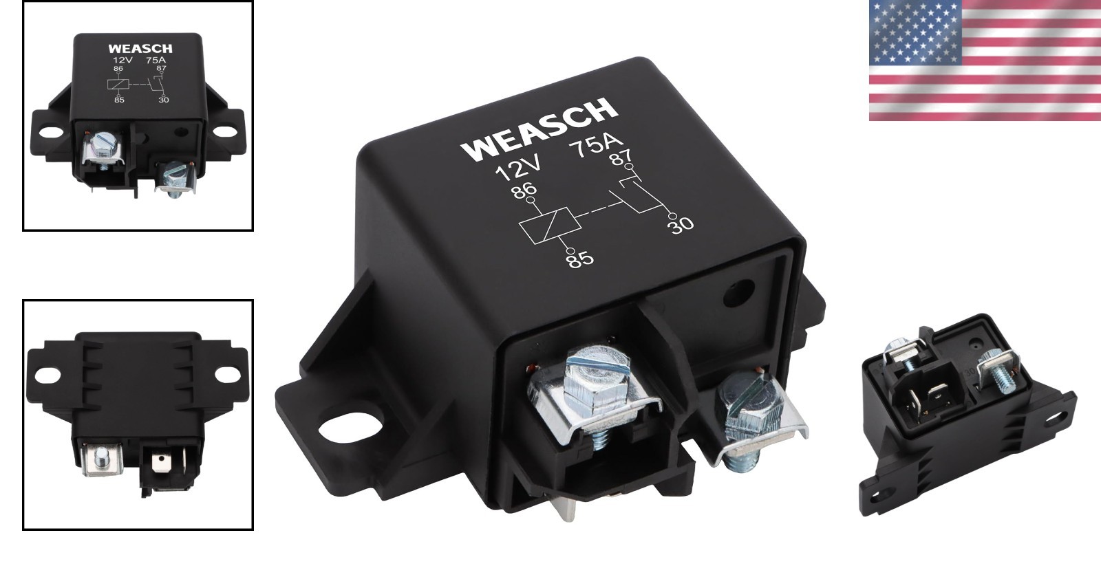 Normal Open Power Relay 12V 75A for Starter, Surface Mount, 3 Terminals