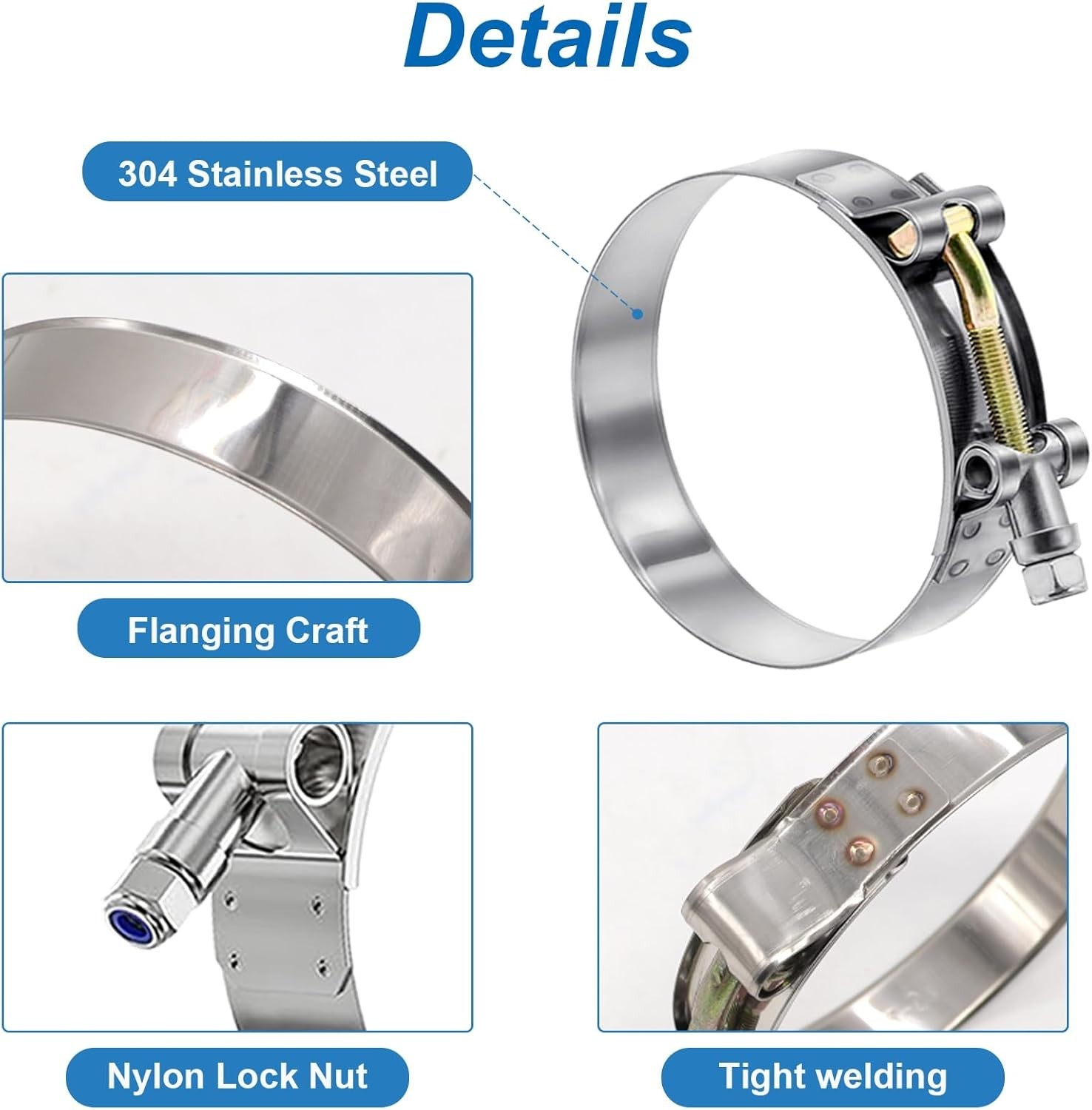 16Pcs 8 Sizes T-Bolt Hose Clamps, 304 Stainless Steel Heavy Duty Hose Clamp Asso