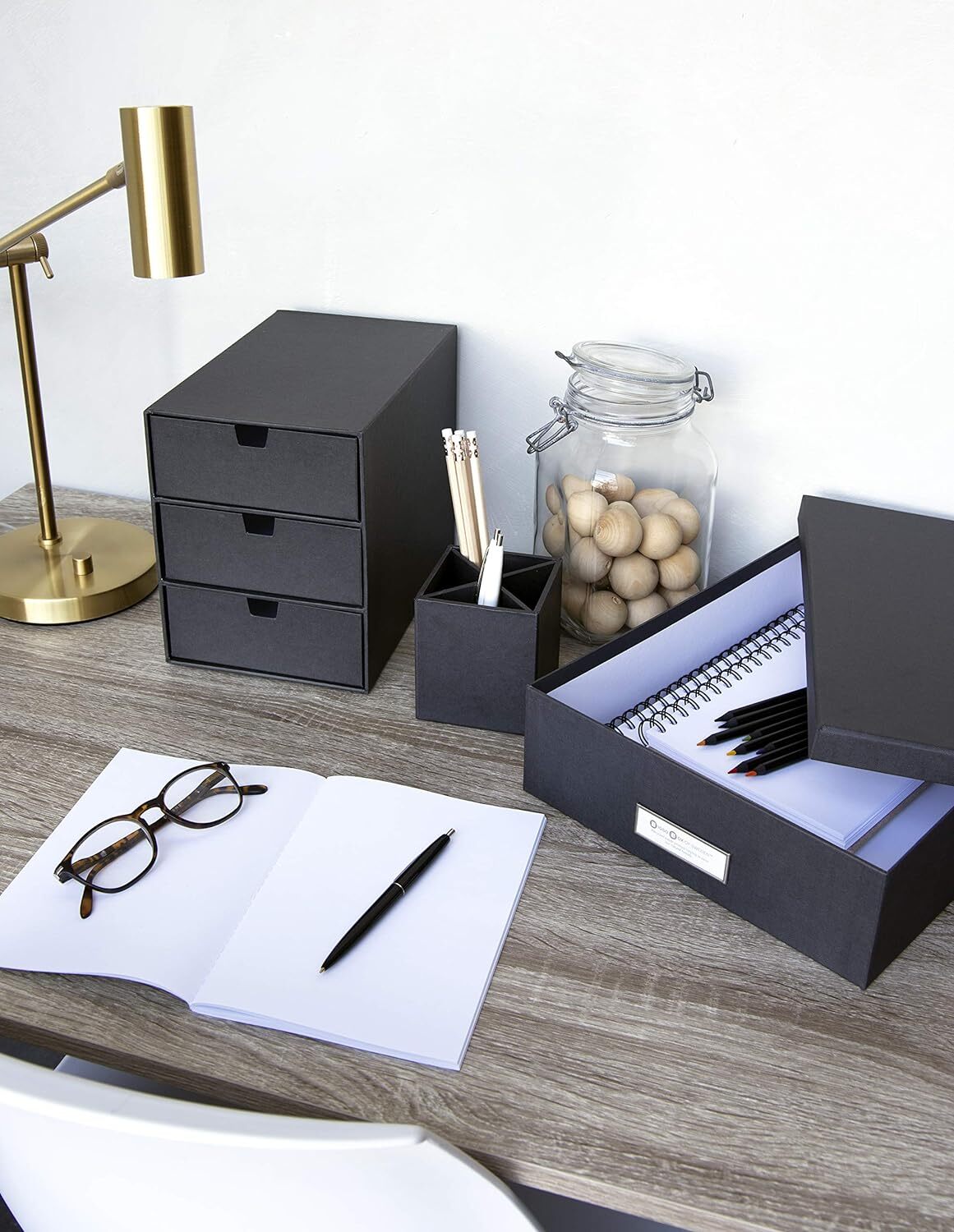 Bigso Ingrid 3-Drawer Fiberboard Desk Organizer Drawers | Dark Grey