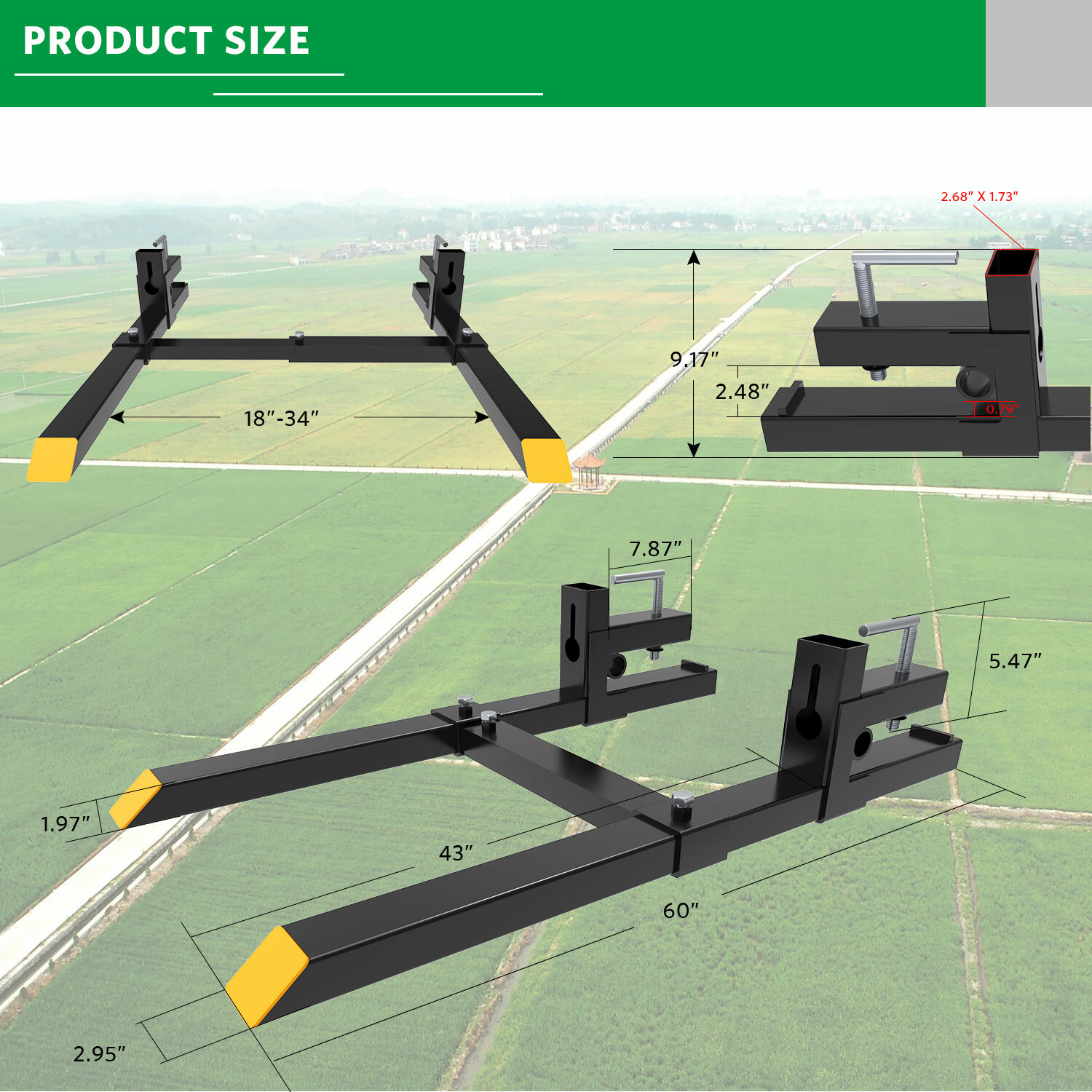 2000lb 4000lb Tractor Pallet Fork Bucket Clamp on Skid Steer Loader 43» 60»