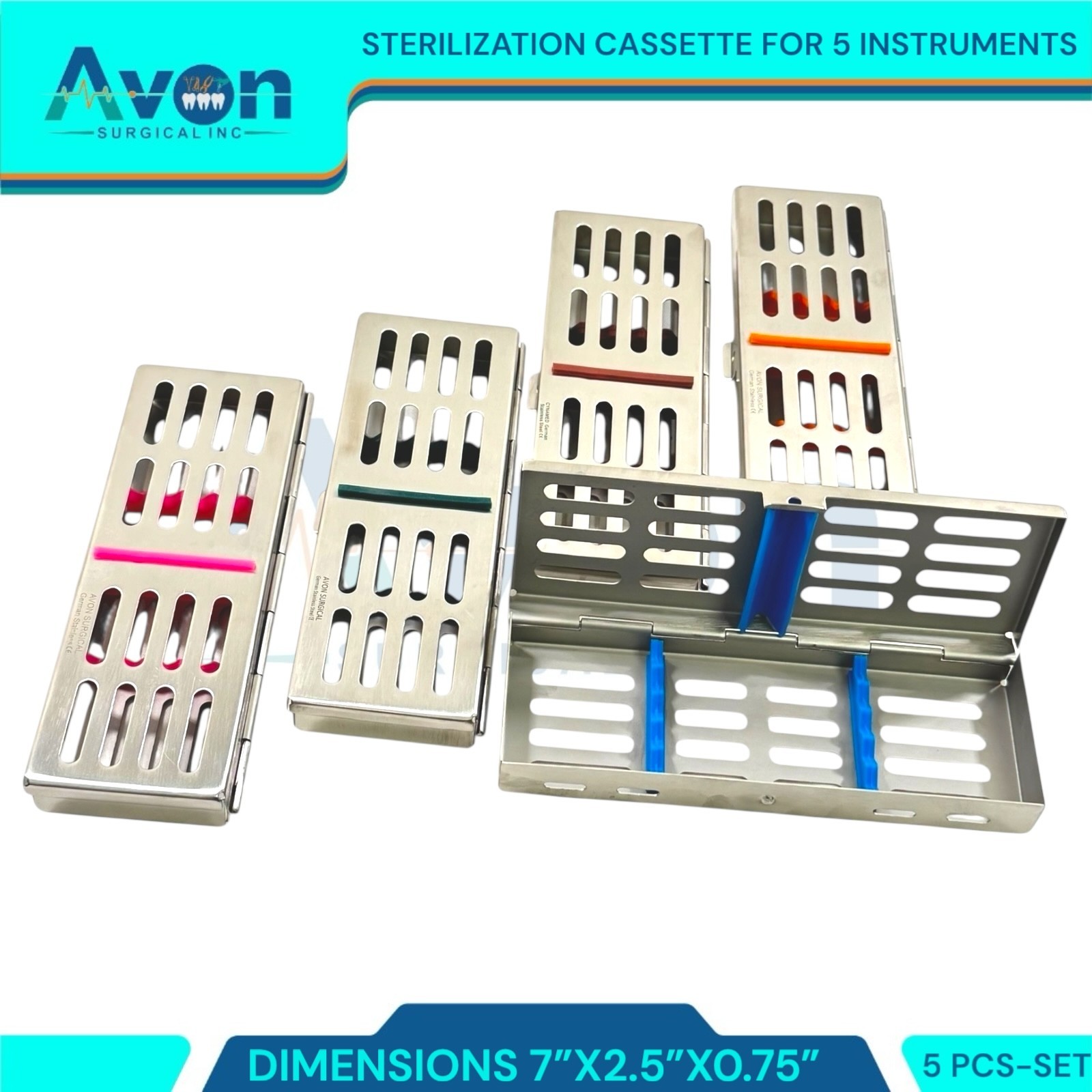 5 GERMAN DENTAL AUTOCLAVE STERILIZATION CASSETTE RACK BOX TRAY FOR 5 INSTRUMENT
