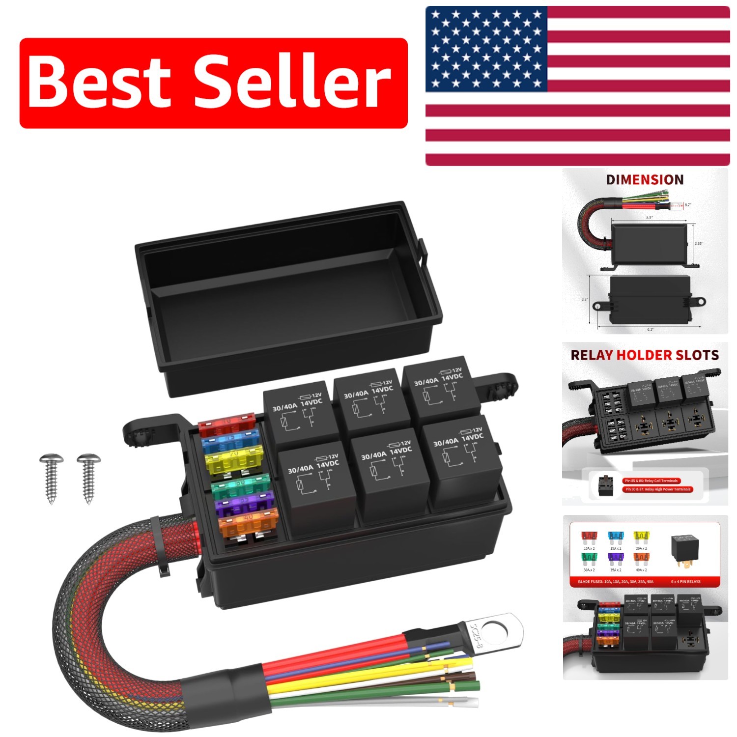 6-Way Pre-Wired Relay Fuse Box for Automotive & Marine – Superior 40A Protection