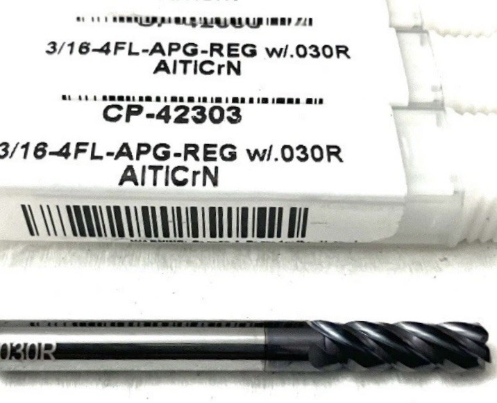 Carbide Plus 3/16 4FL Corner Radius End Mill .03R Solid Carbide AlTiCrN 5/8″ LOC