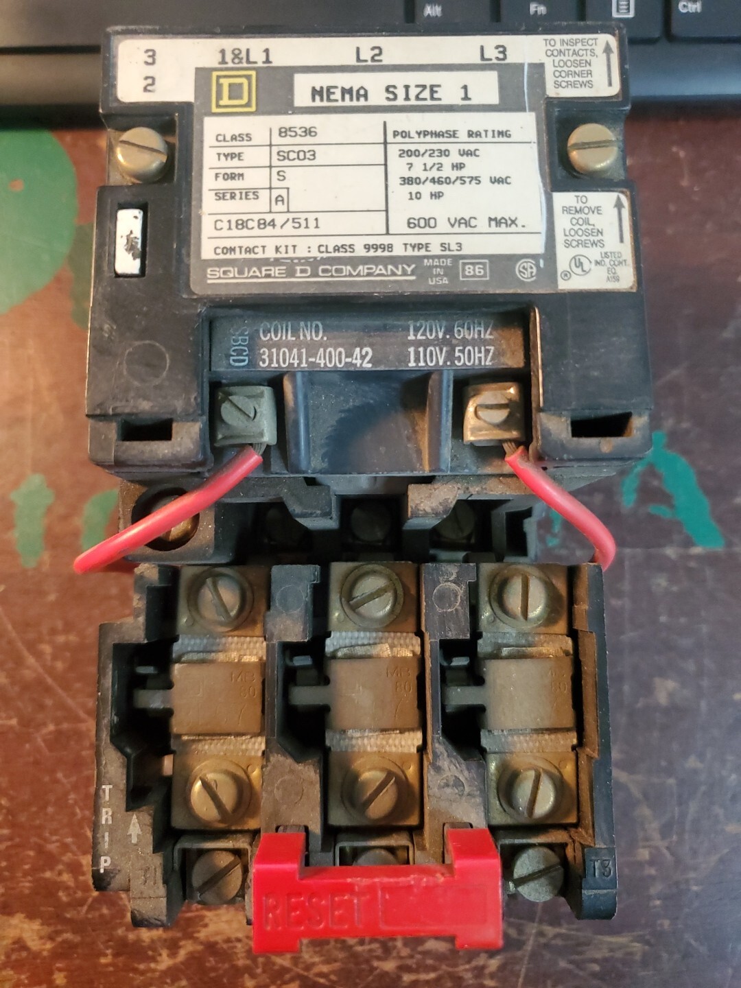 SQUARE D 8536 TYPE SCO 3 SERIES A STARTER NEMA SIZE 1 600V (CT2)