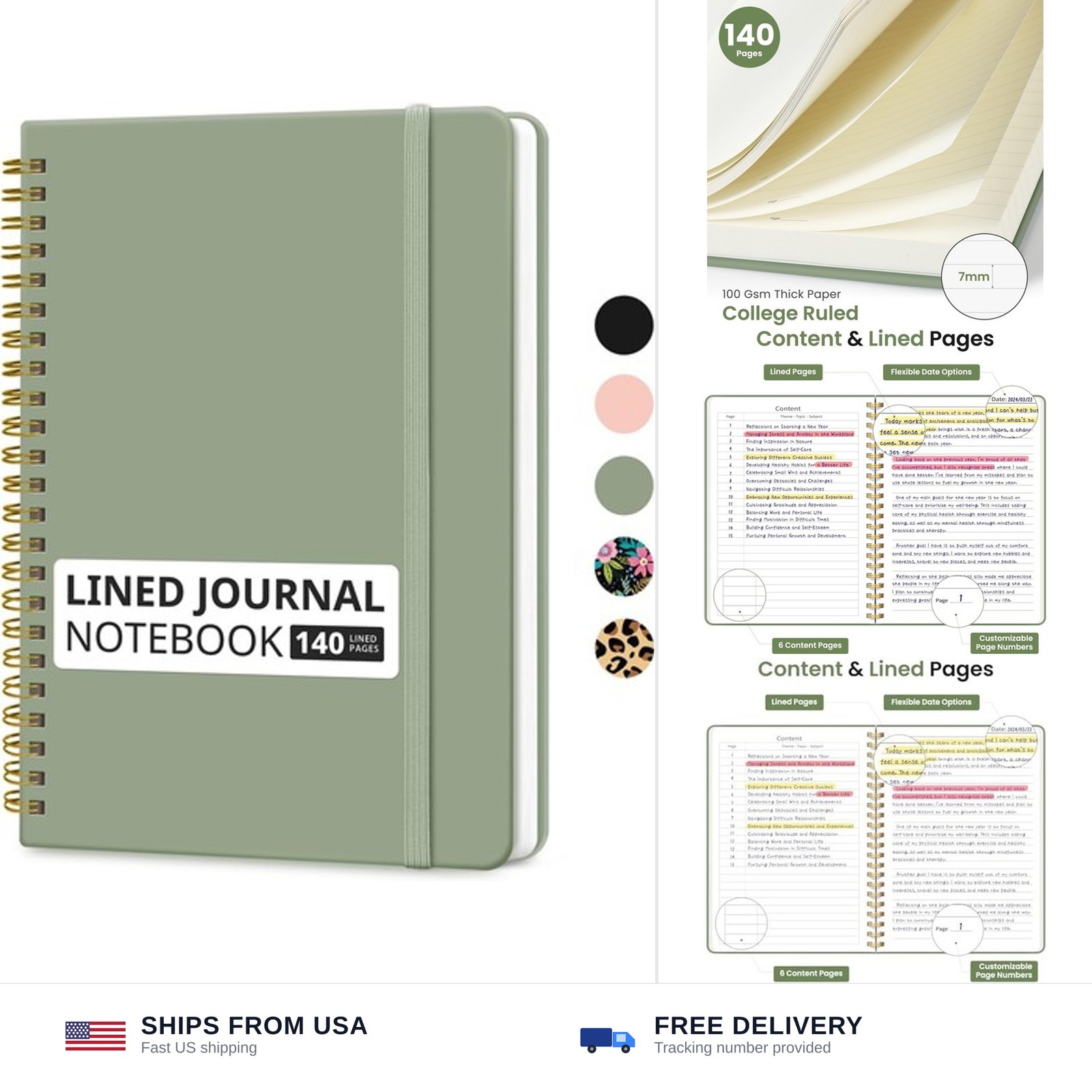 Taja Lined Spiral Journal Notebook for Women & Men, 140 Pages, College Ruled …
